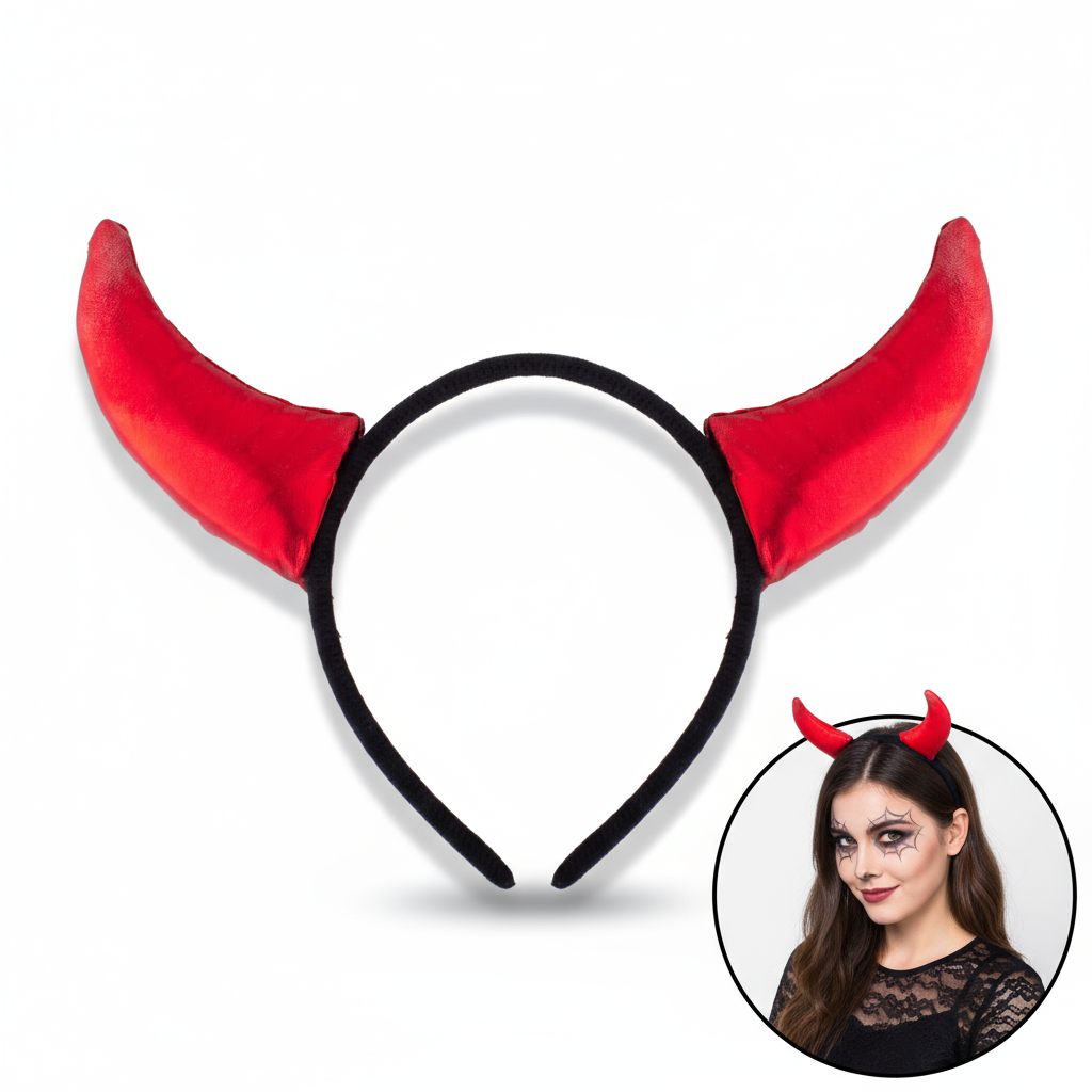 Devil Horn Hair Band Shimmery Red 1pc