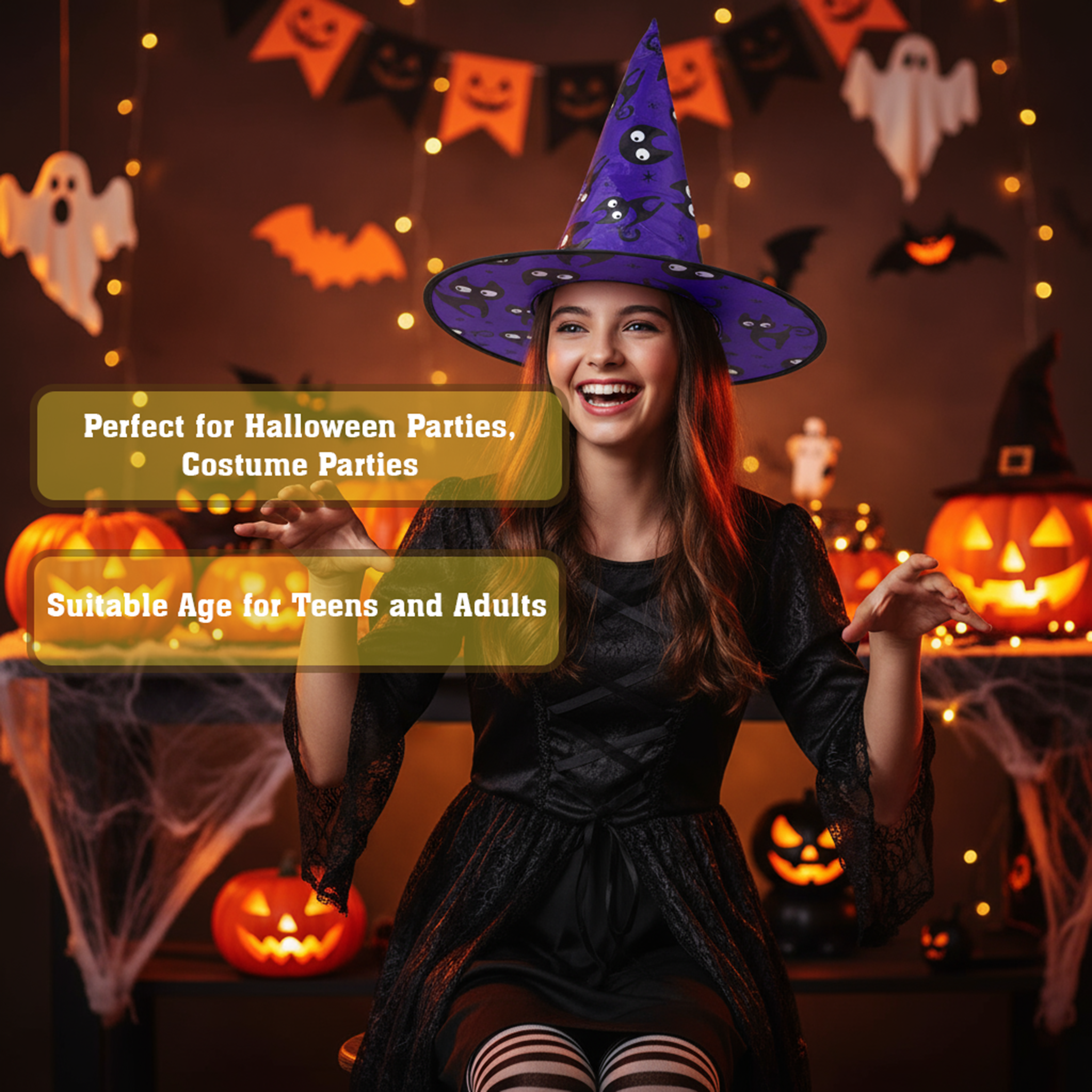 Witch Hat Spooky cat Blue 1pc