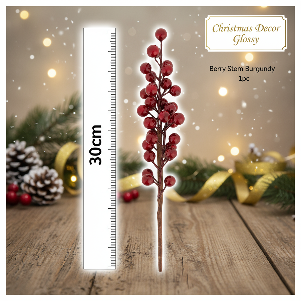 Christmas Decor Glossy Berry Stem Burgundy 30cm 1pc