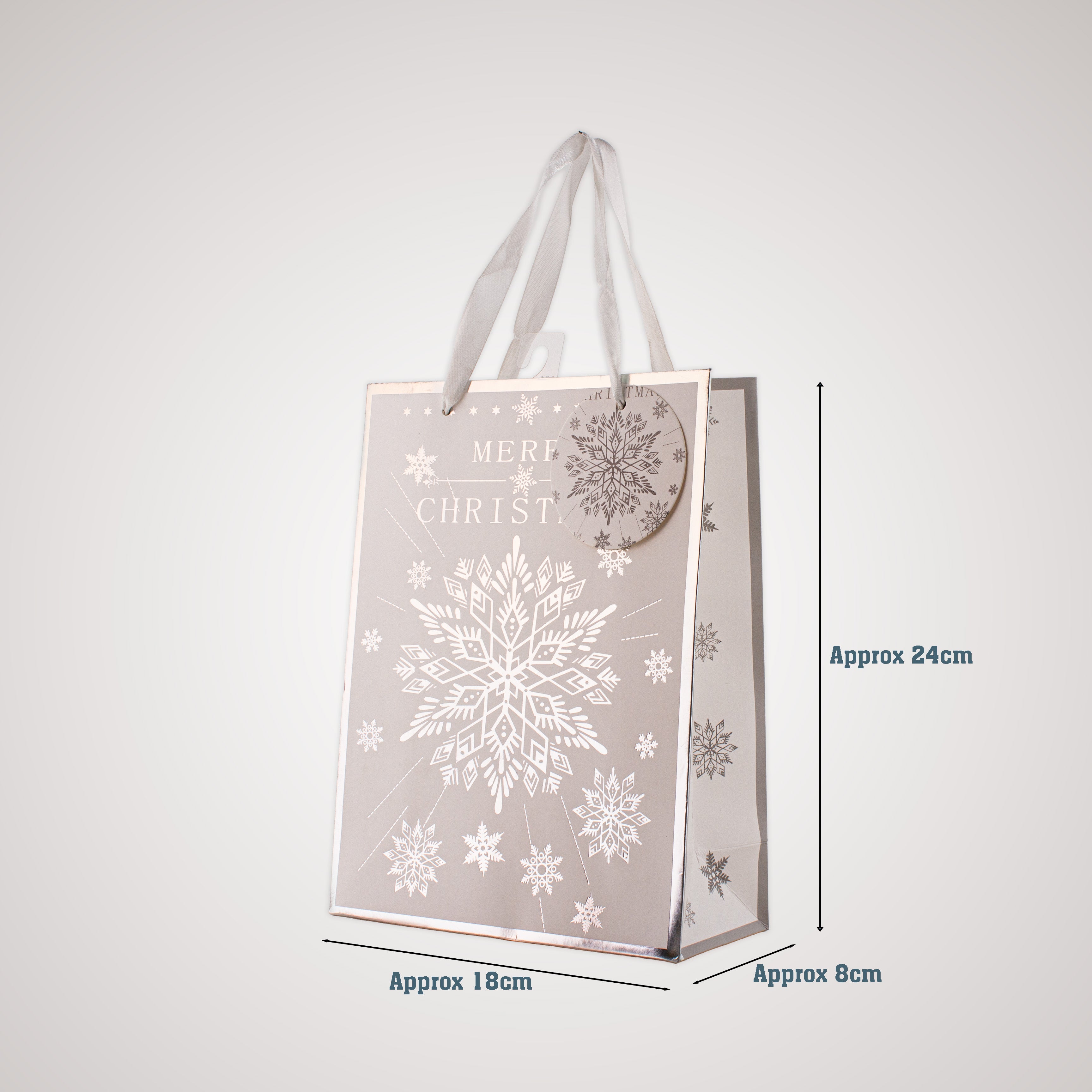 Festive Gift Bag With Foil Detailing Silver White Snowflakes 18 X 8 X 24cm 1pc