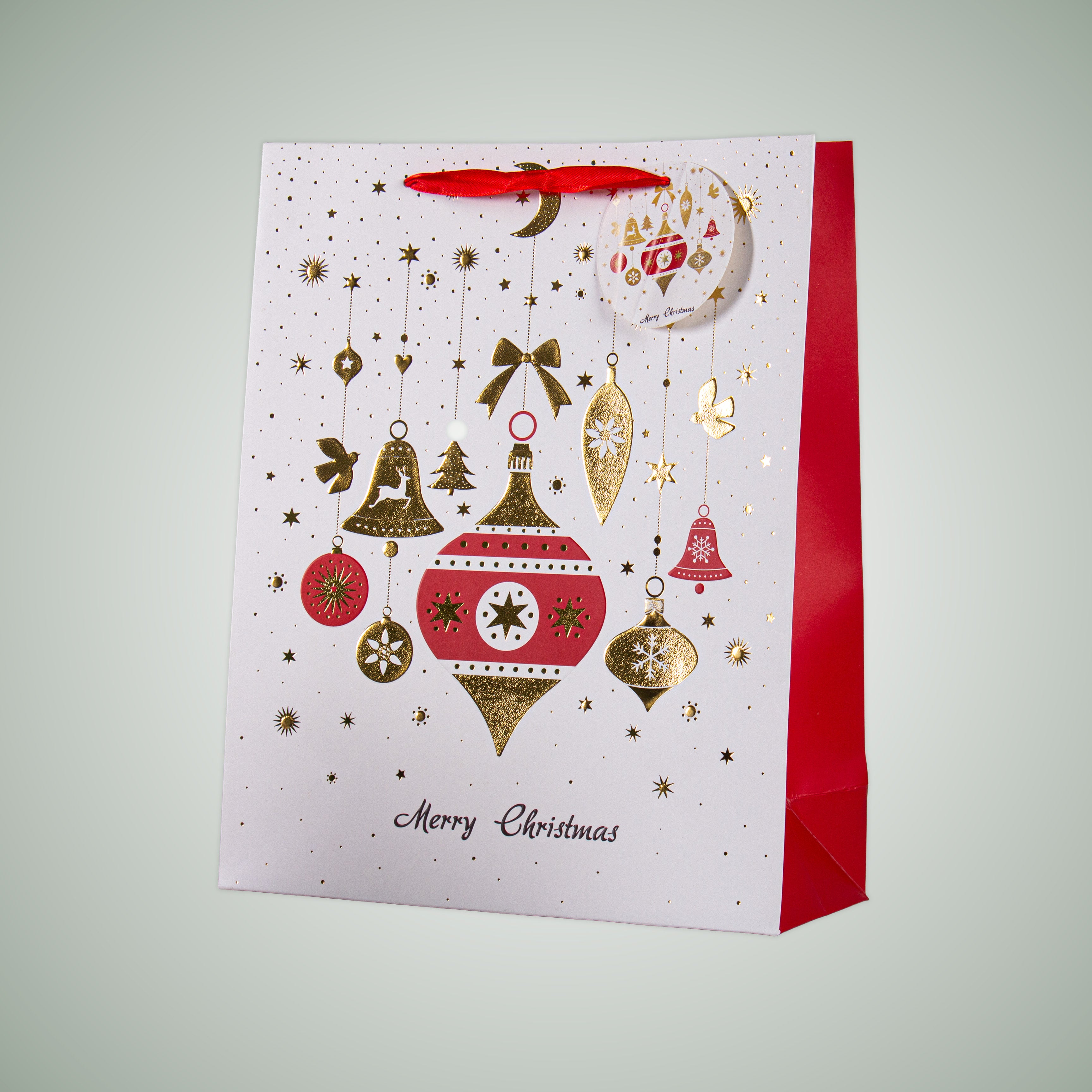 Christmas Gift Bag With Foil Detailing Festive Ornaments 26 X 10 X 32cm 1pc