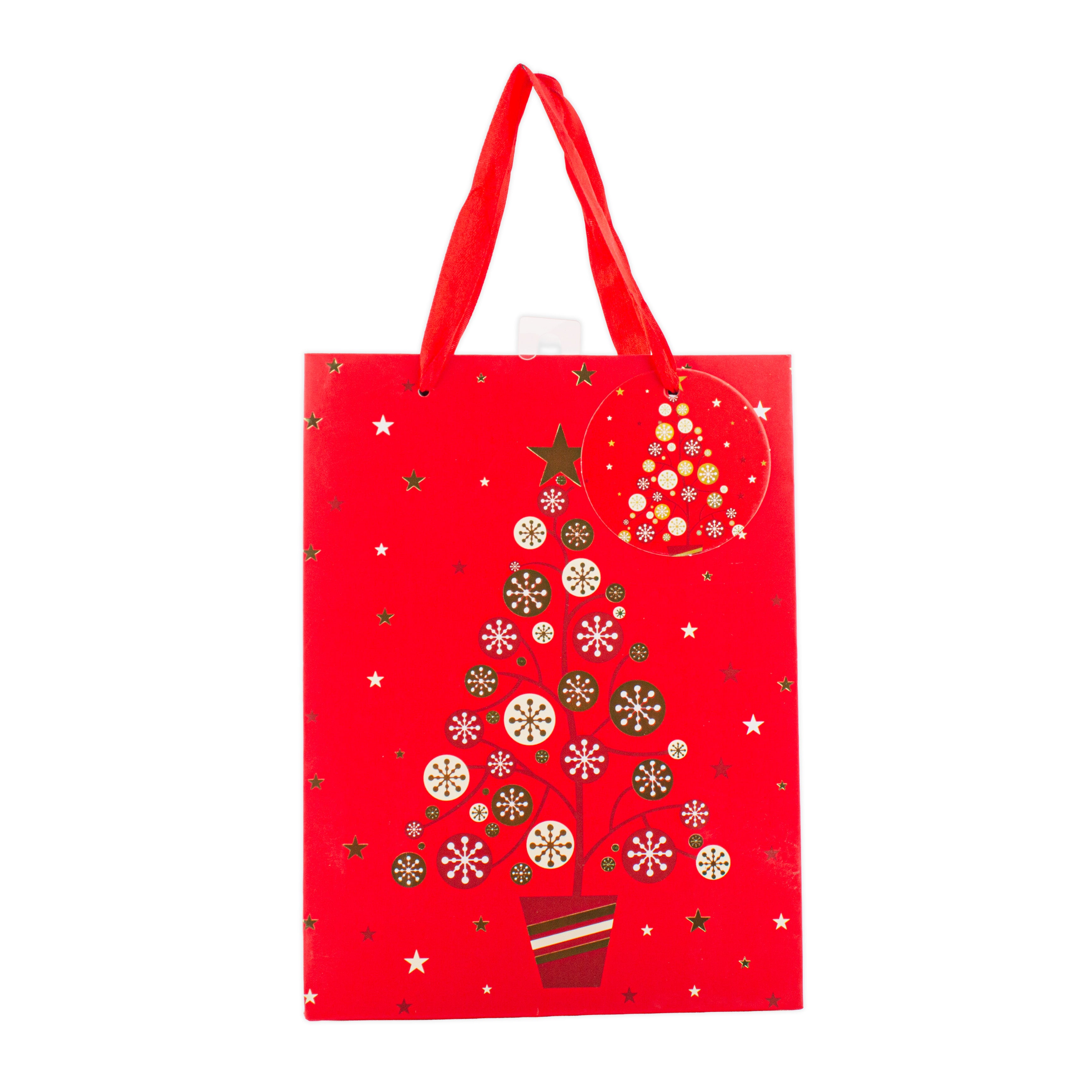 Christmas Gift Bag With Gold Foil Detailing Festive Tree 26 X 10 X 32cm 1pc