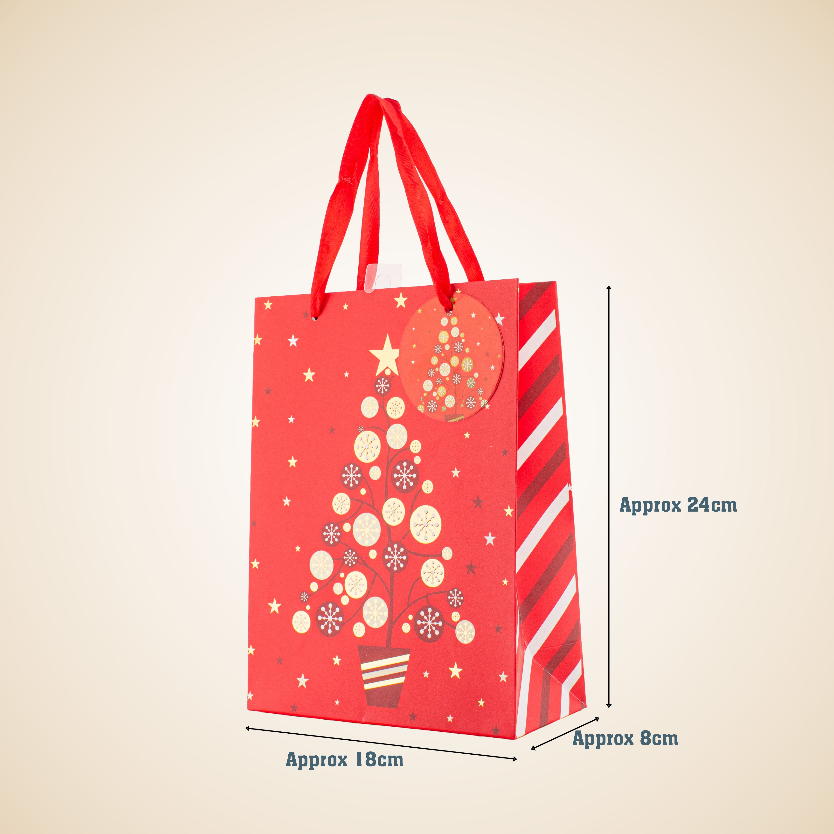 Christmas Gift Bag With Gold Foil Detailing Festive Tree 26 X 10 X 32cm 1pc