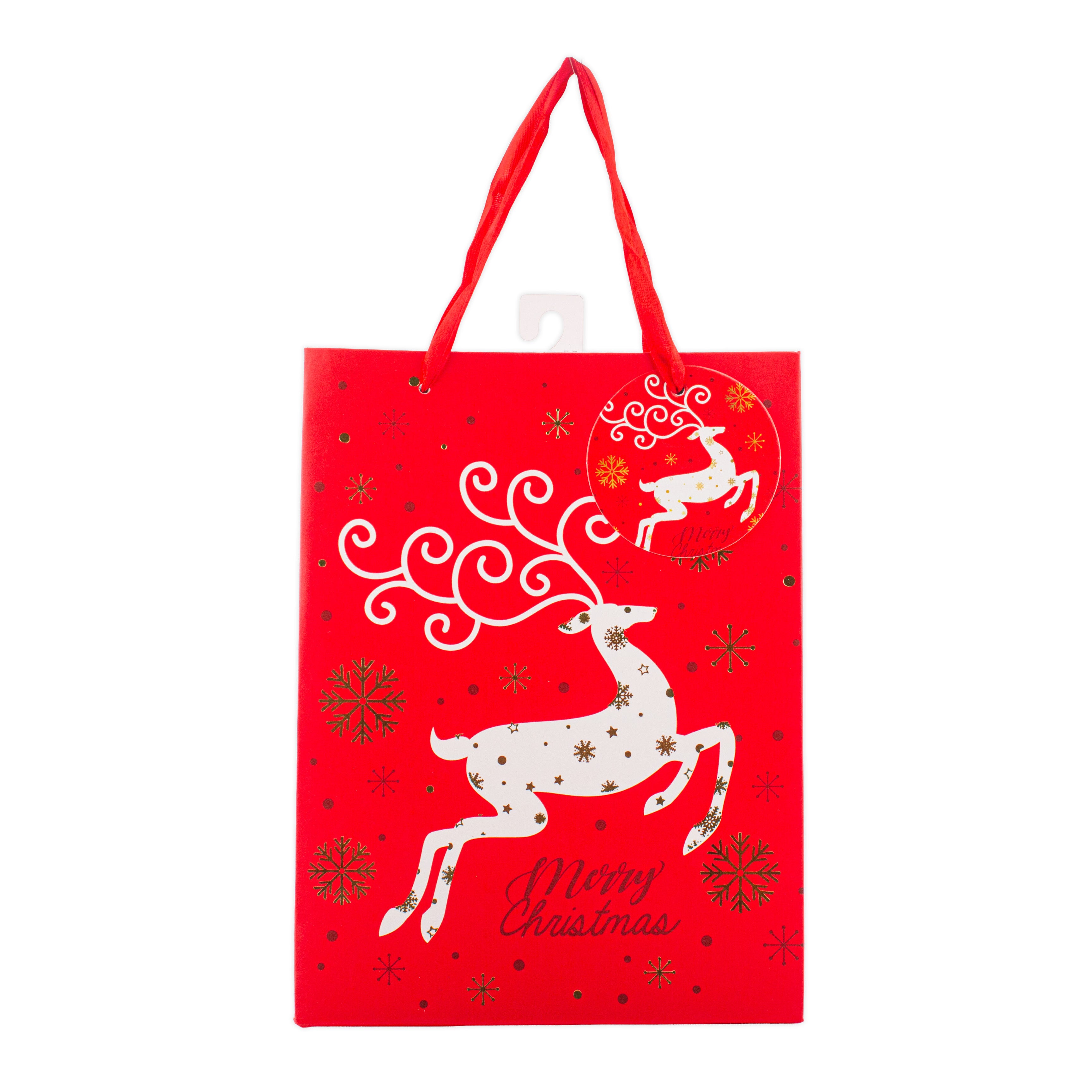 Christmas Gift Bag With Gold Foil Detailing Reindeer 26 X 10 X 32cm 1pc