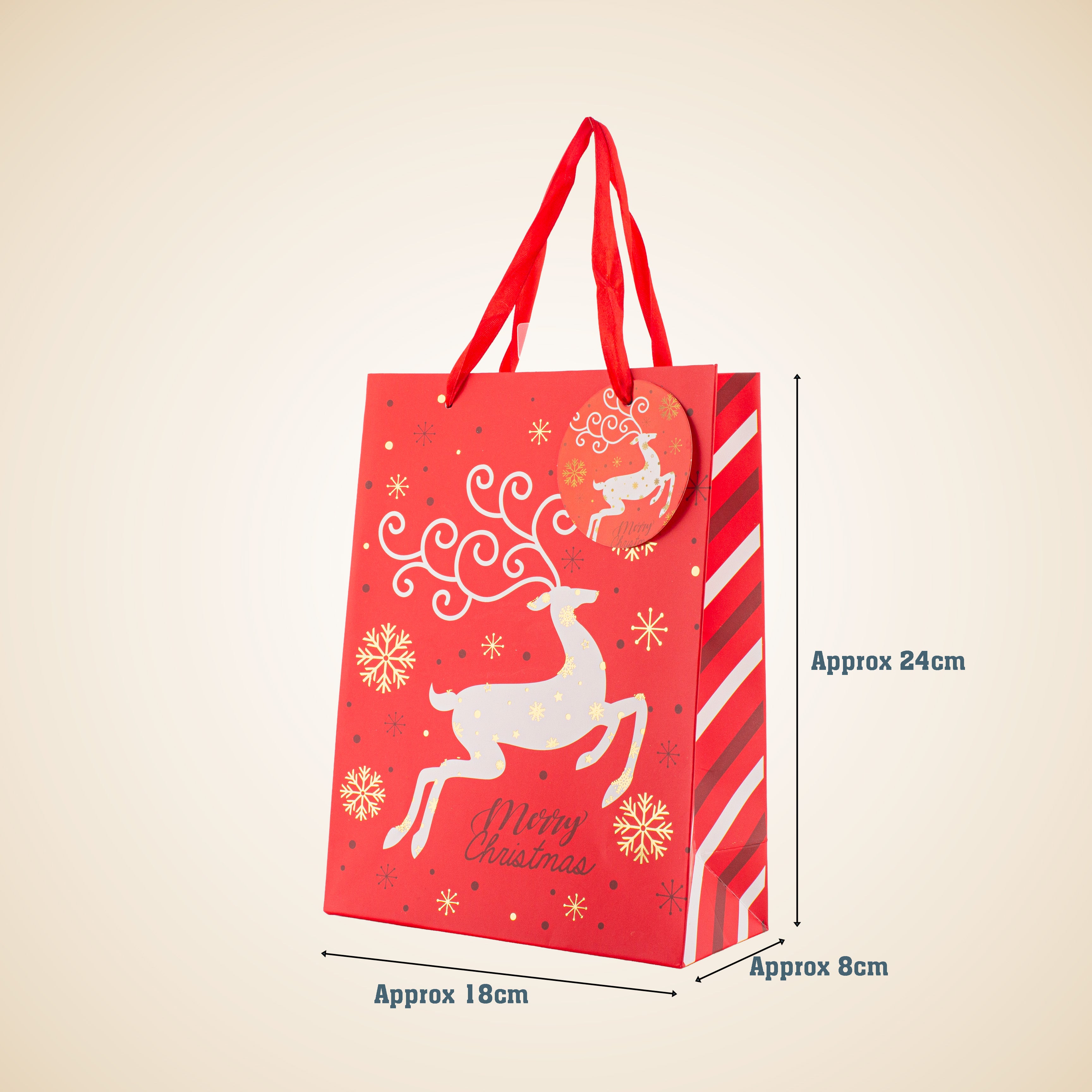 Christmas Gift Bag With Gold Foil Detailing Reindeer 26 X 10 X 32cm 1pc