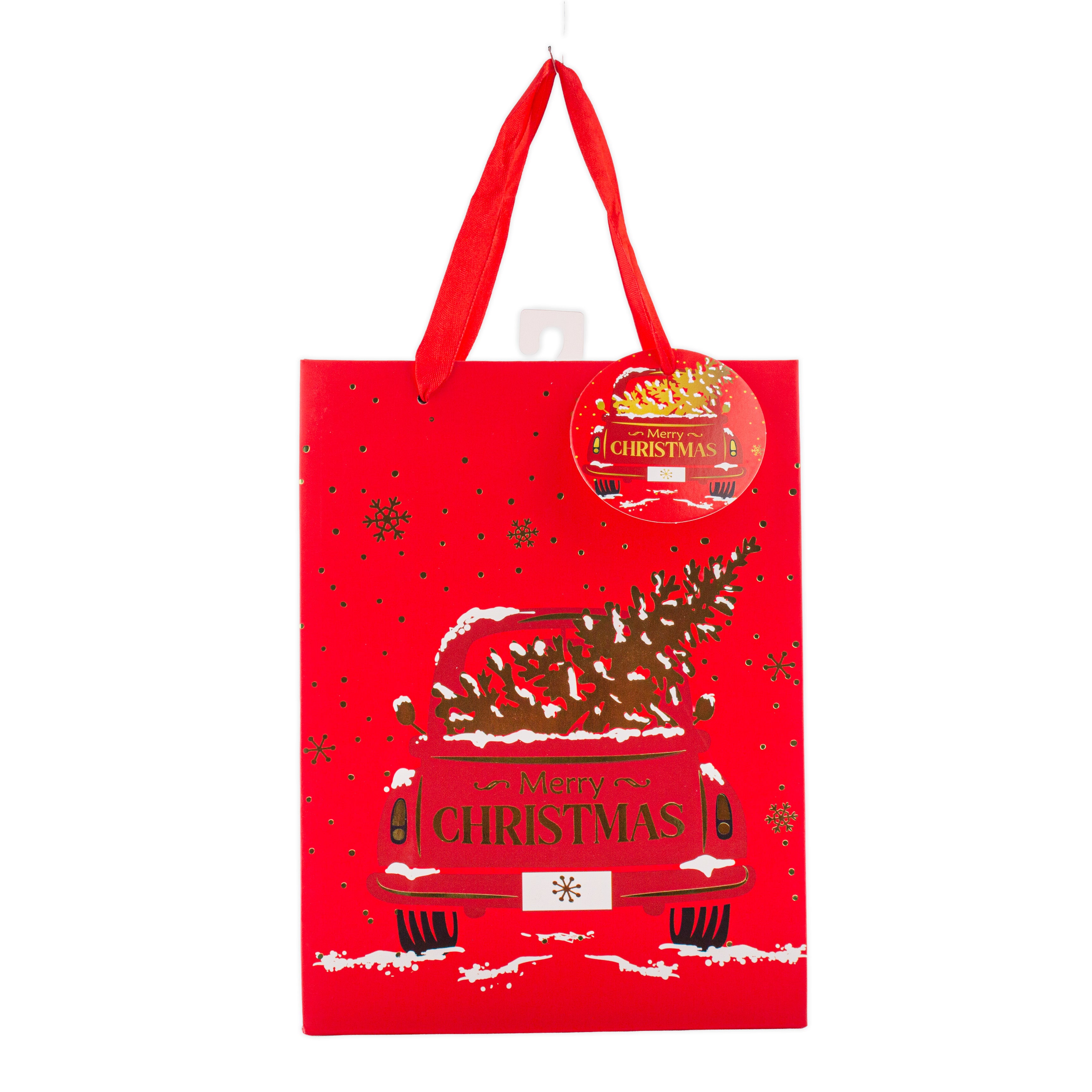 Christmas Gift Bag With Gold Foil Detailing Tree Tow 26 X 10 X 32cm 1pc