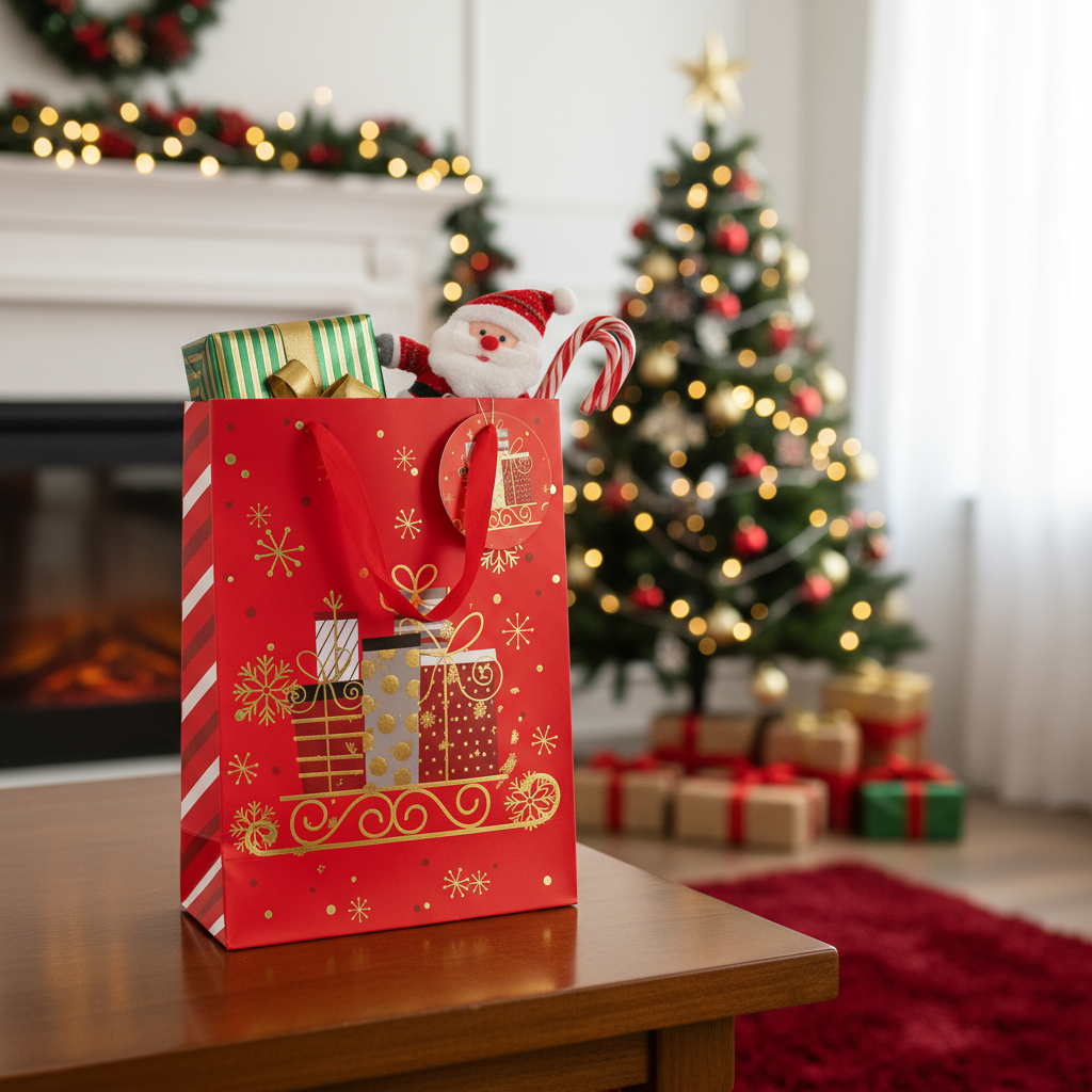 Christmas Gift Bag With Gold Foil Detailing Festive Gifts 26 X 10 X 32cm 1pc