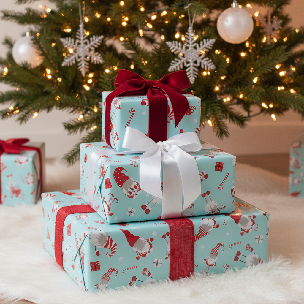 Christmas Gift Wrapping Paper Gift & Gnomes 70cm X 5m 1pc Roll