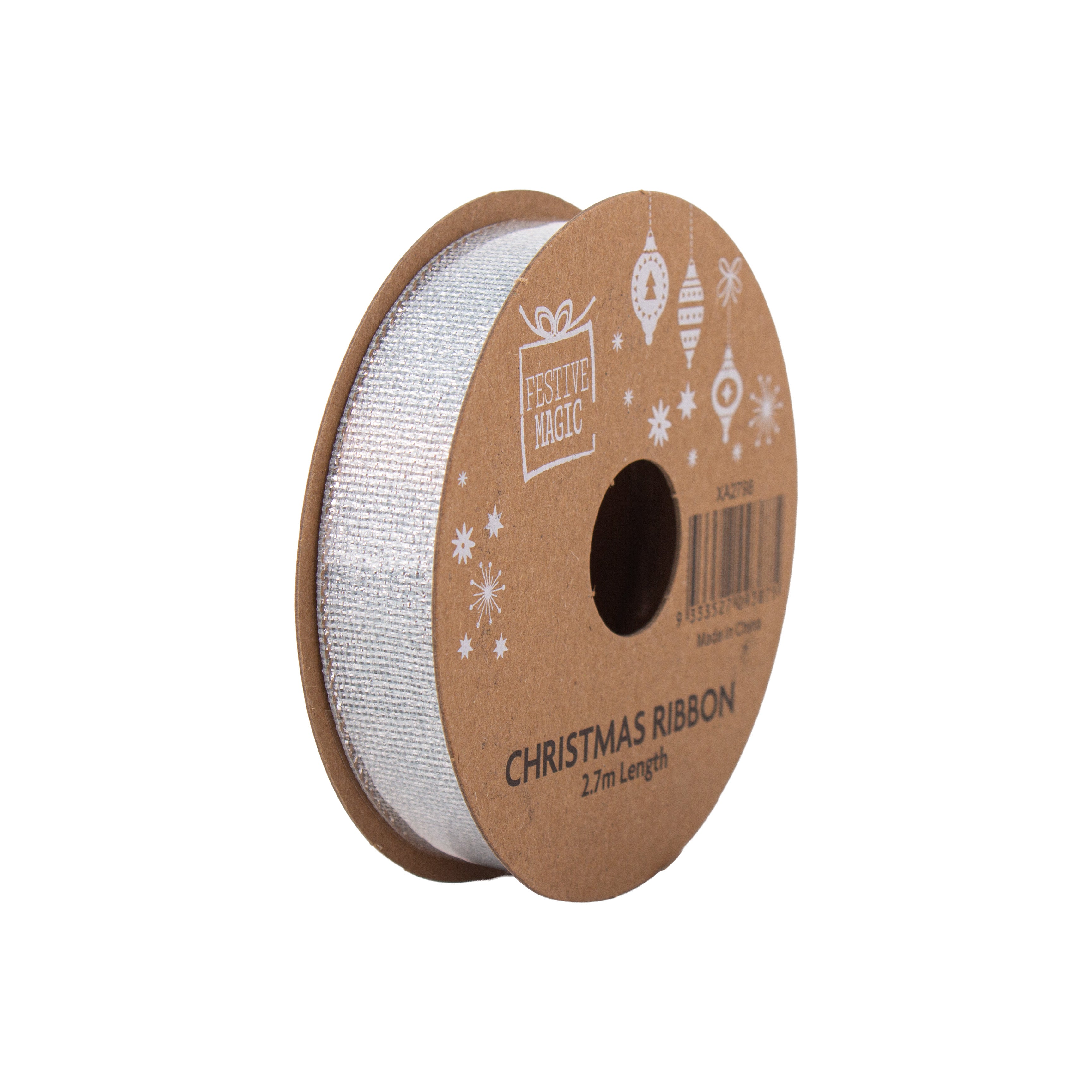 Ribbon Festive Collection Silver Frost 2.7m 5pcs Roll