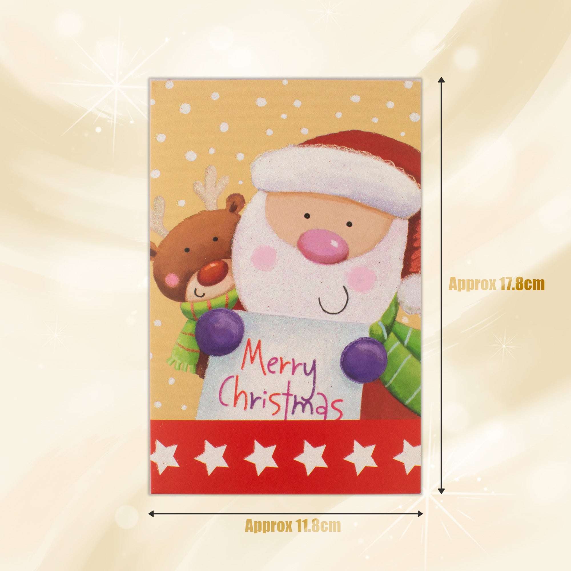 Christmas Glitter Greeting Card & Envelope Santa Greetings 11.8 X 17.8cm 1pc