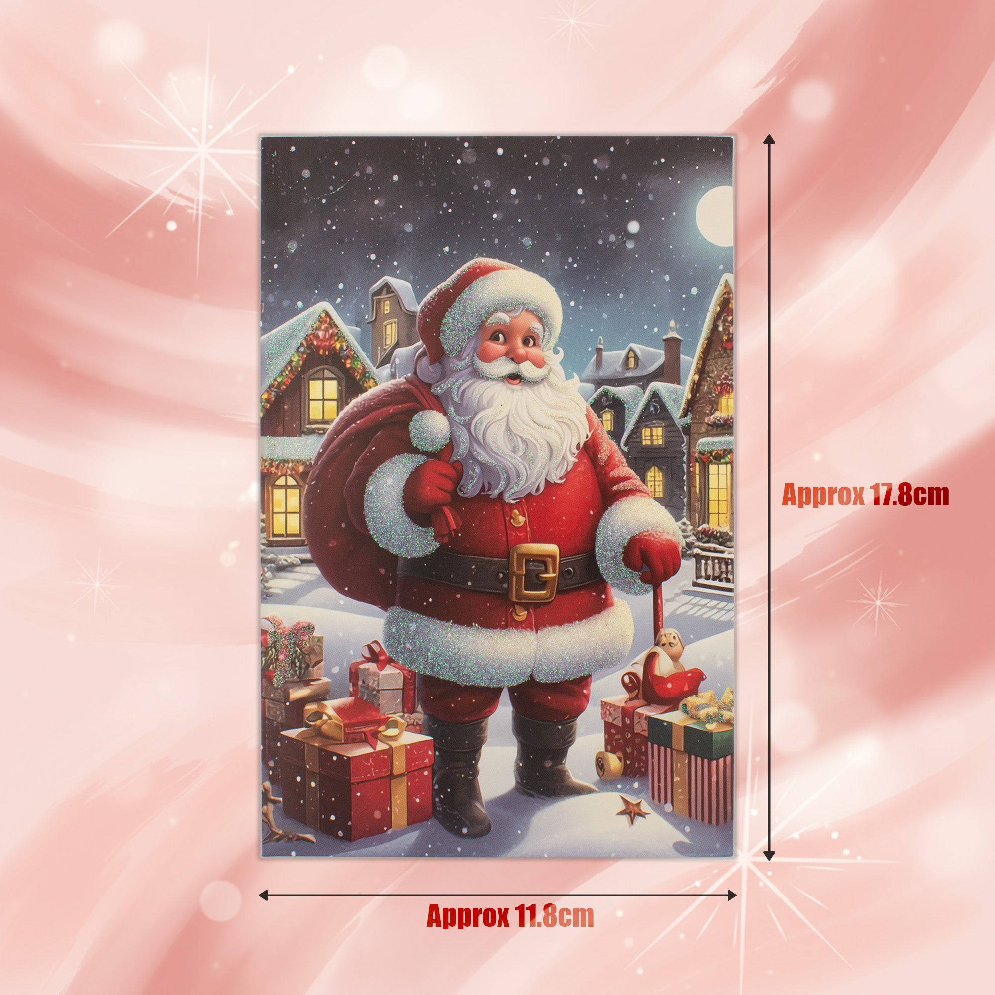 Christmas Glitter Greeting Card & Envelope Gift from Santa 11.8 X 17.8cm 1pc