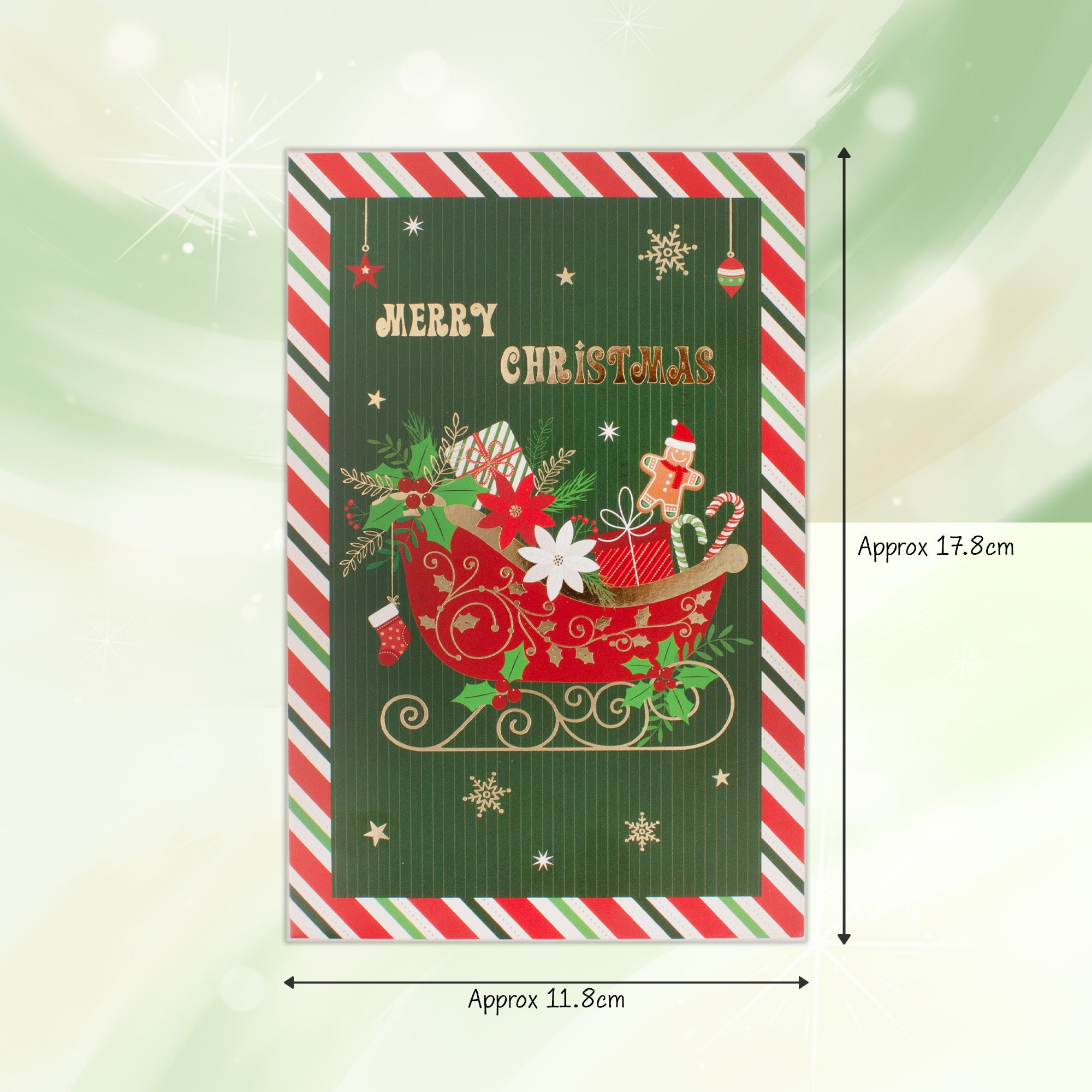 Christmas Glitter Greeting Card & Envelope Gift Sleigh 11.8 X 17.8cm 1pc