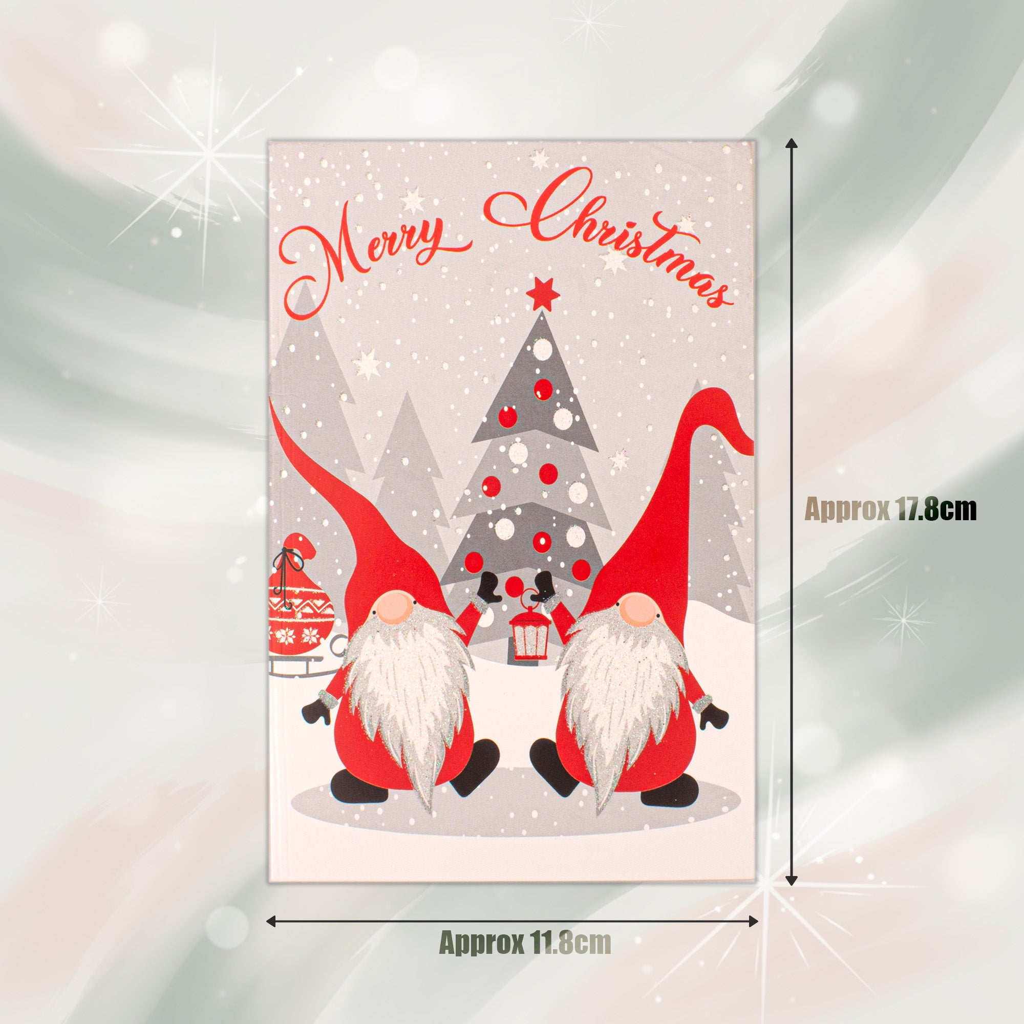 Christmas Glitter Greeting Card & Envelope Christmas Gnomes 11.8 X 17.8cm 1pc