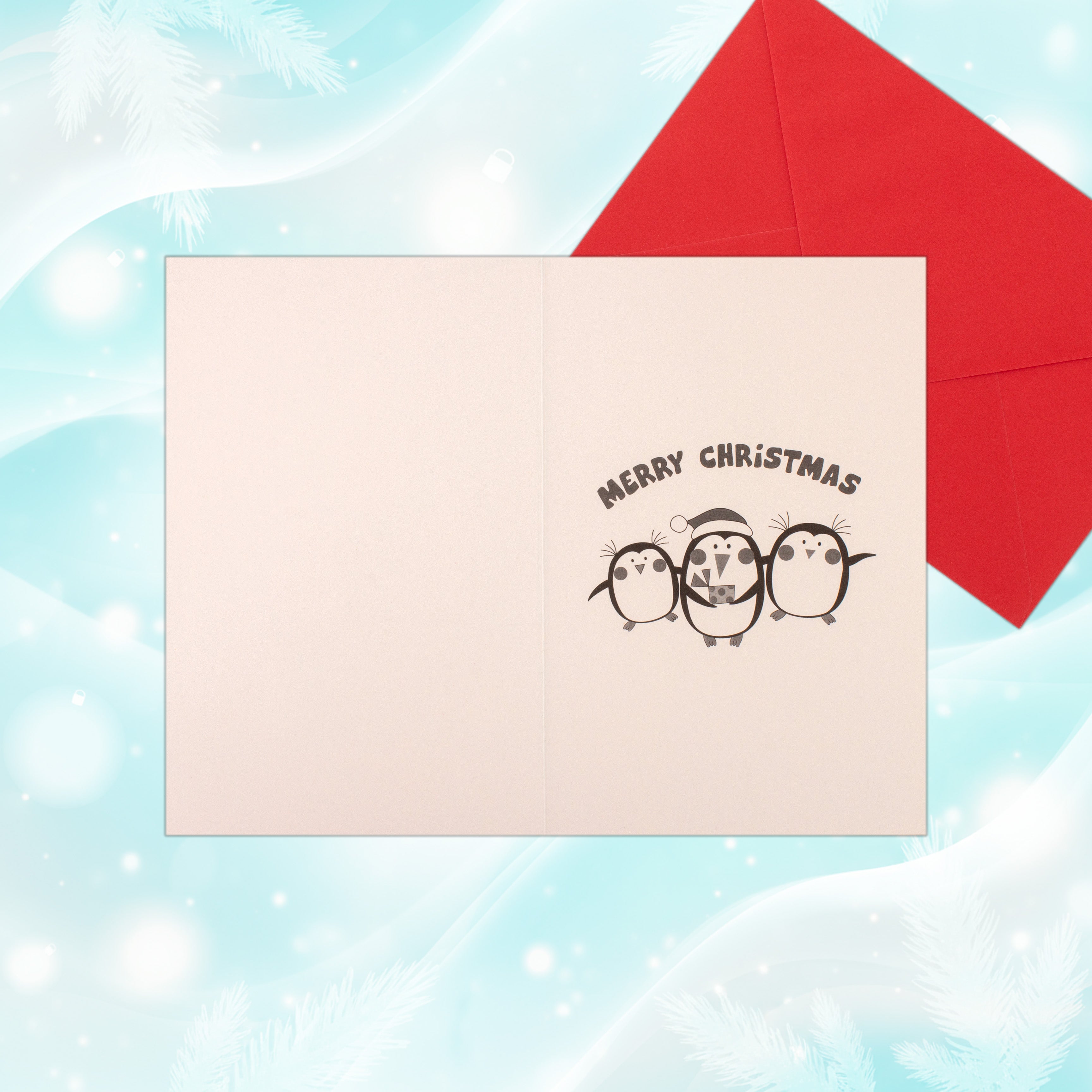 Christmas Glitter Greeting Card & Envelope Christmas Penguins 11.8 X 17.8cm 1pc
