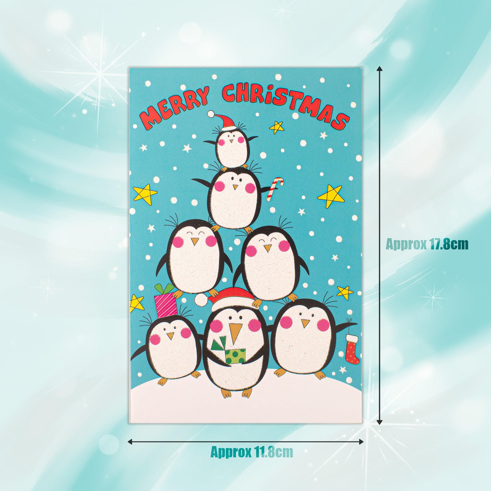 Christmas Glitter Greeting Card & Envelope Christmas Penguins 11.8 X 17.8cm 1pc