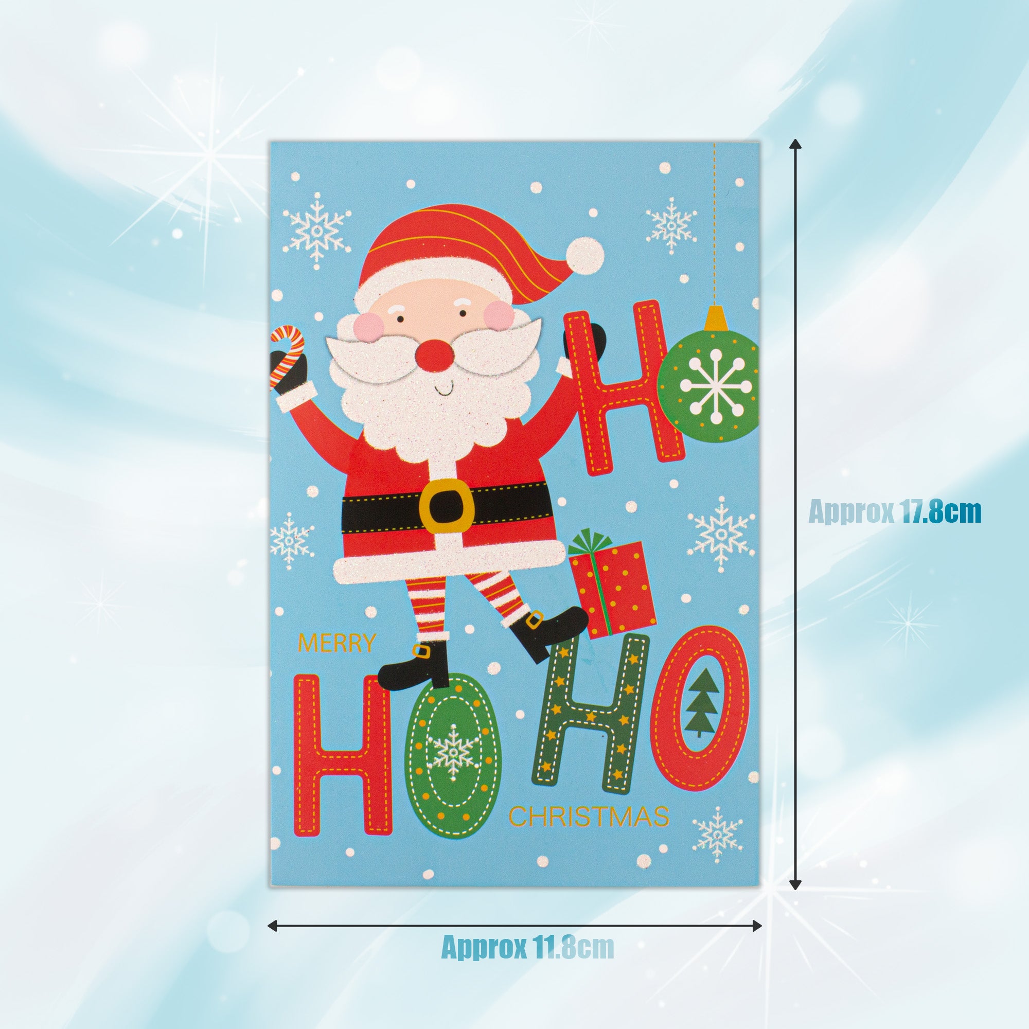 Christmas Glitter Greeting Card & Envelope Ho Santa 11.8 X 17.8cm 1pc