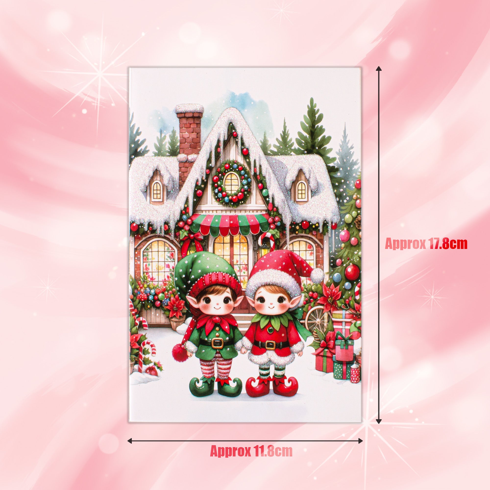 Christmas Glitter Greeting Card & Envelope Christmas Elves 11.8 X 17.8cm 1pc