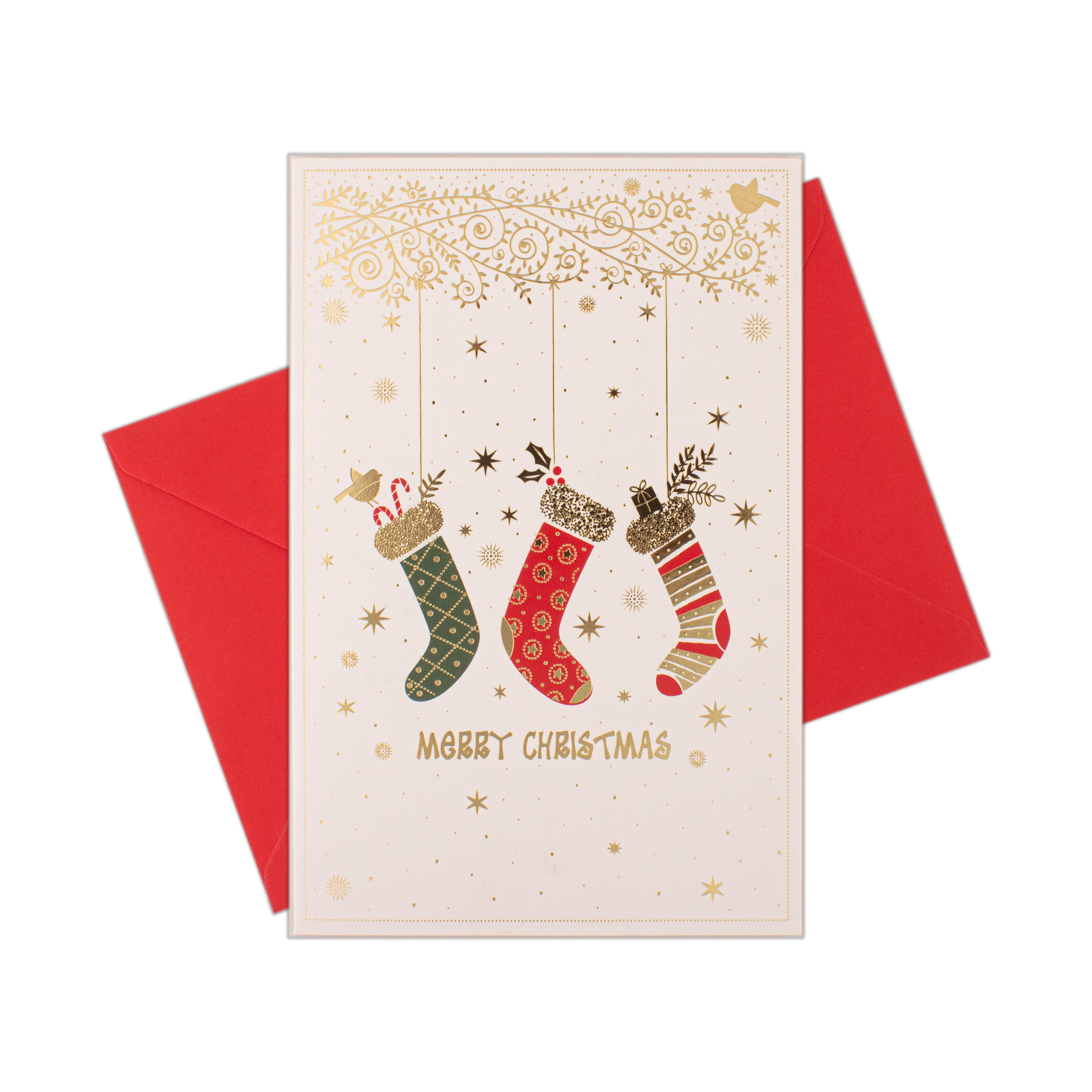 Christmas Greeting Card with Foil Detailing & Envelope Christmas Stockings 11.8 X 17.8cm 1pc