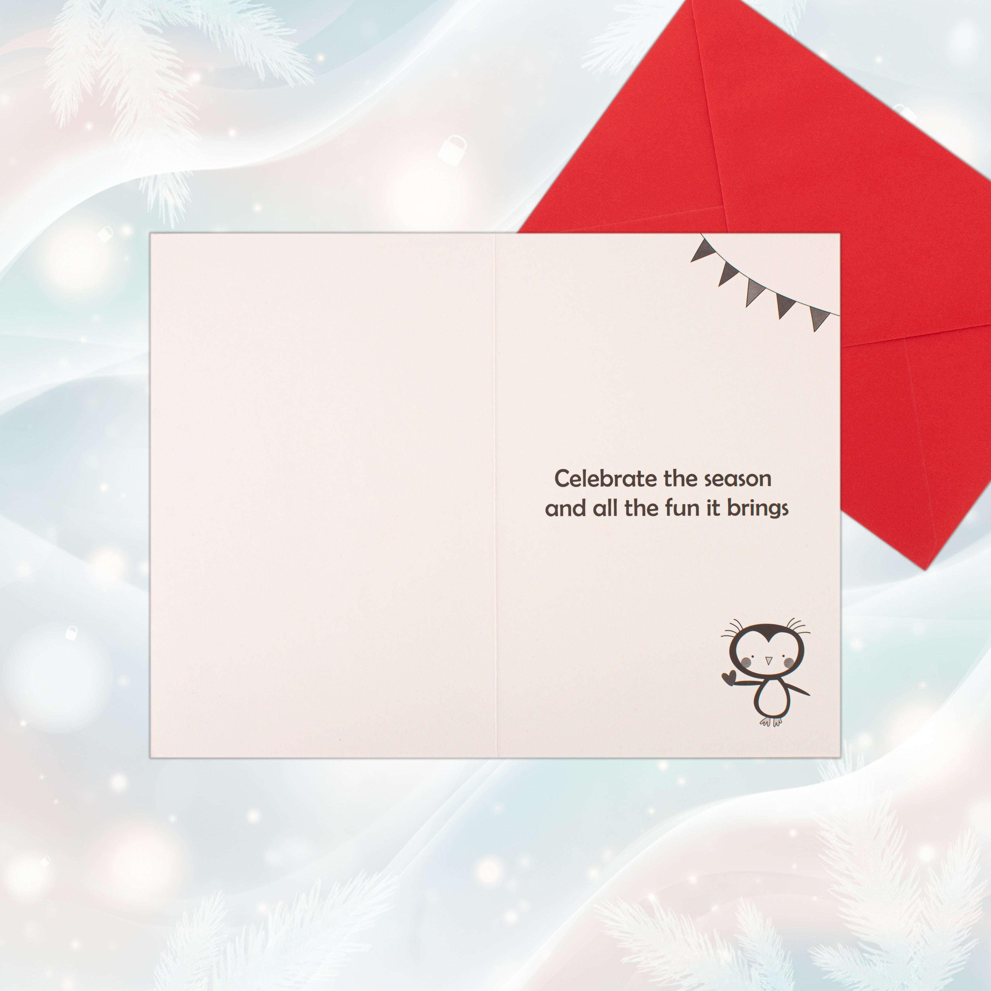 Christmas Glitter Greeting Card & Envelope Winter Penguin 11.8 X 17.8cm 1pc