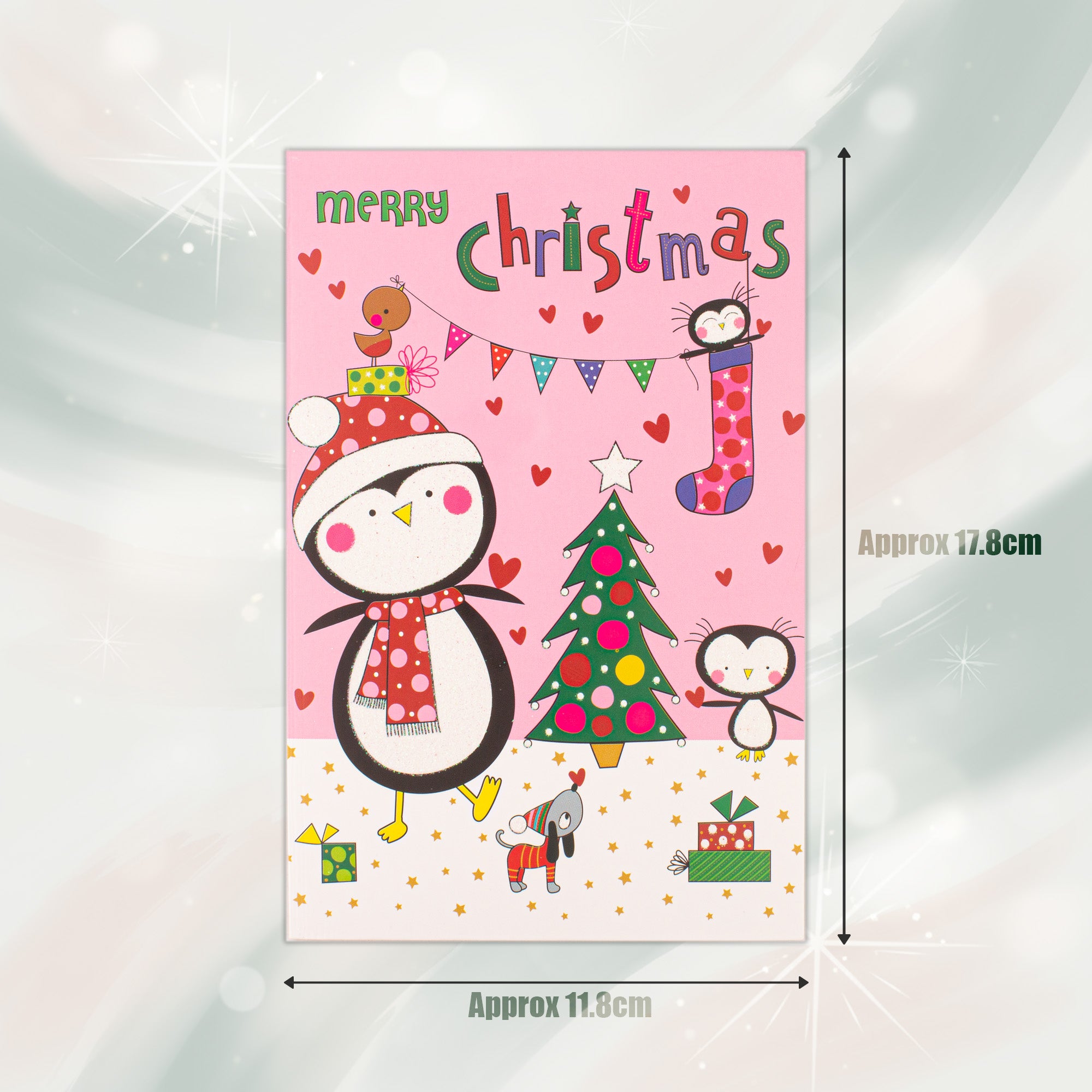 Christmas Glitter Greeting Card & Envelope Winter Penguin 11.8 X 17.8cm 1pc