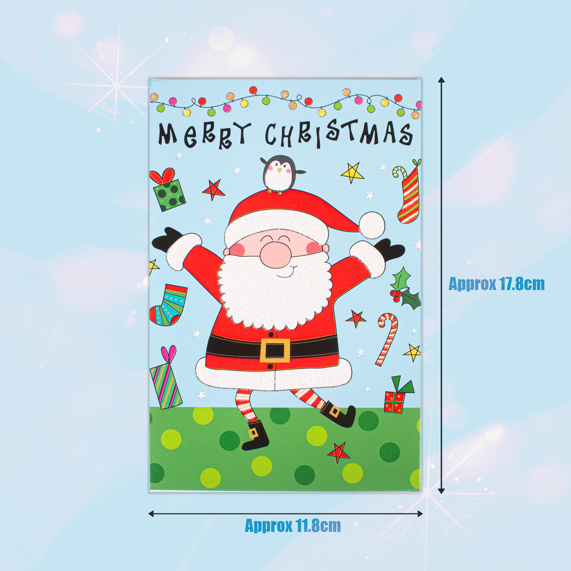 Christmas Glitter Greeting Card & Envelope Cheerful Santa 11.8 X 17.8cm 1pc