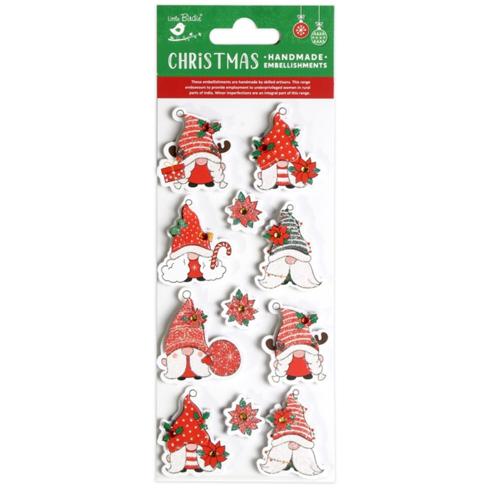 Christmas Handmade Stickers Sparkly Gnomes 11pc