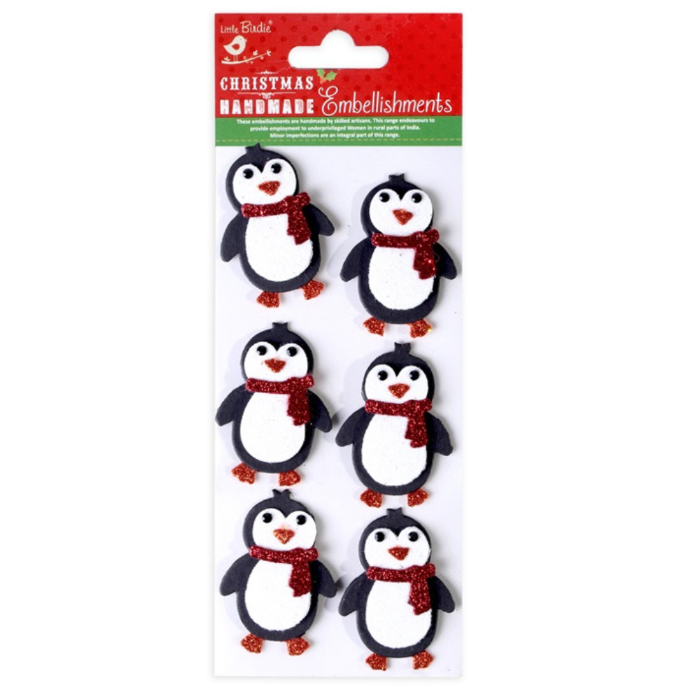 Christmas Glitter Stickers - Penguins, 6pc