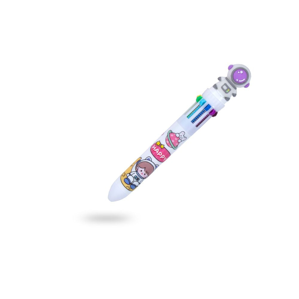 10 in 1 Multicolour Ballpoint pen with Astronaut Topper 0.7mm Tip Assorted 1pc