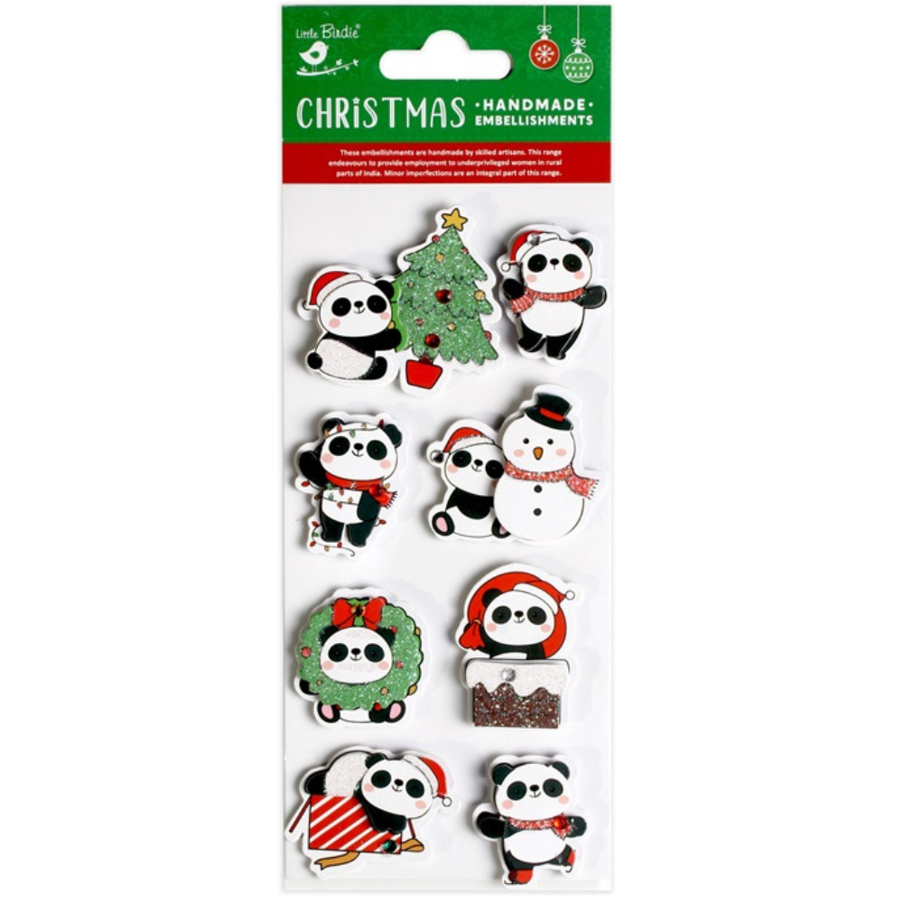 Christmas Handmade Stickers Joyful Panda 8pc