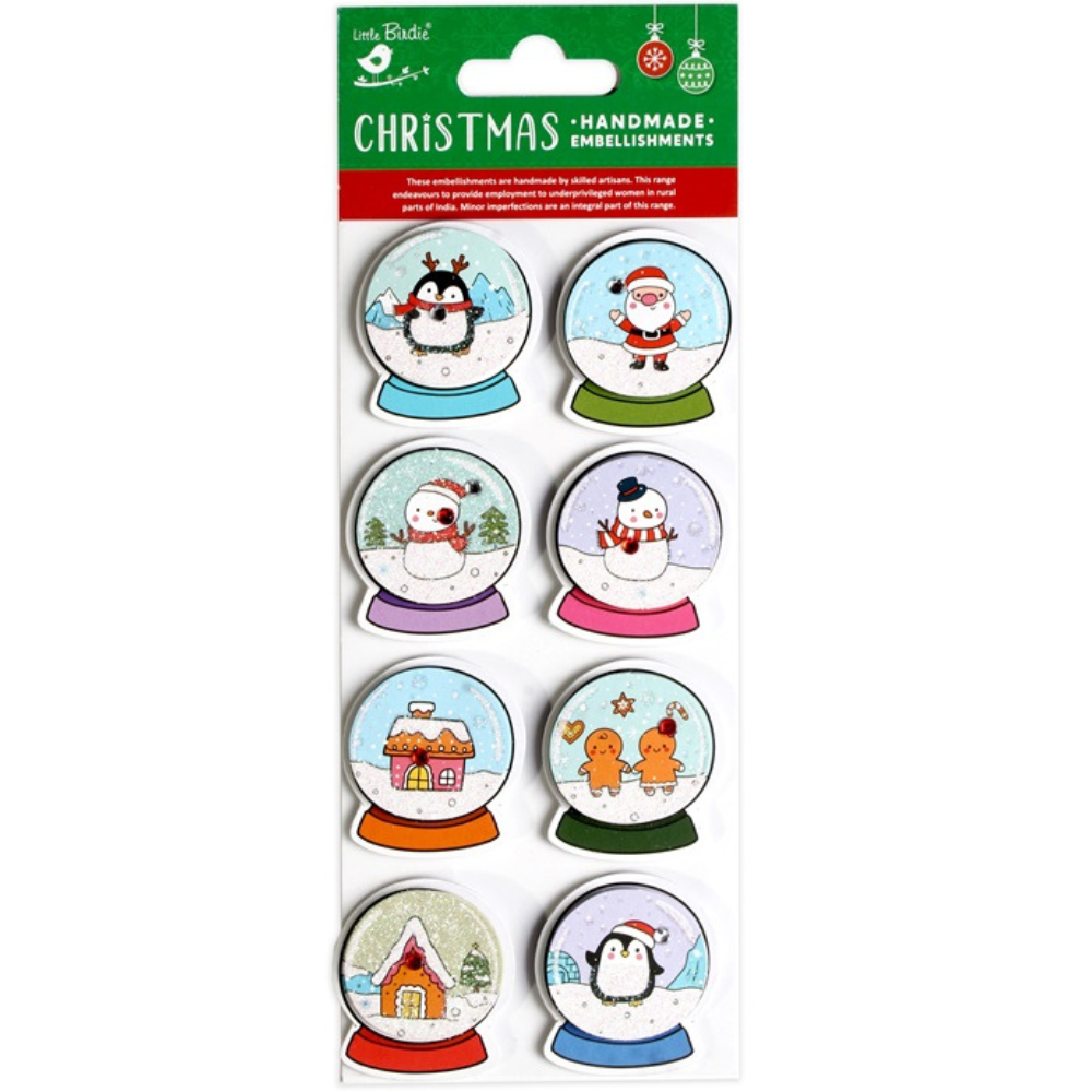 Christmas Handmade Stickers Festive Snow Globe 8pc