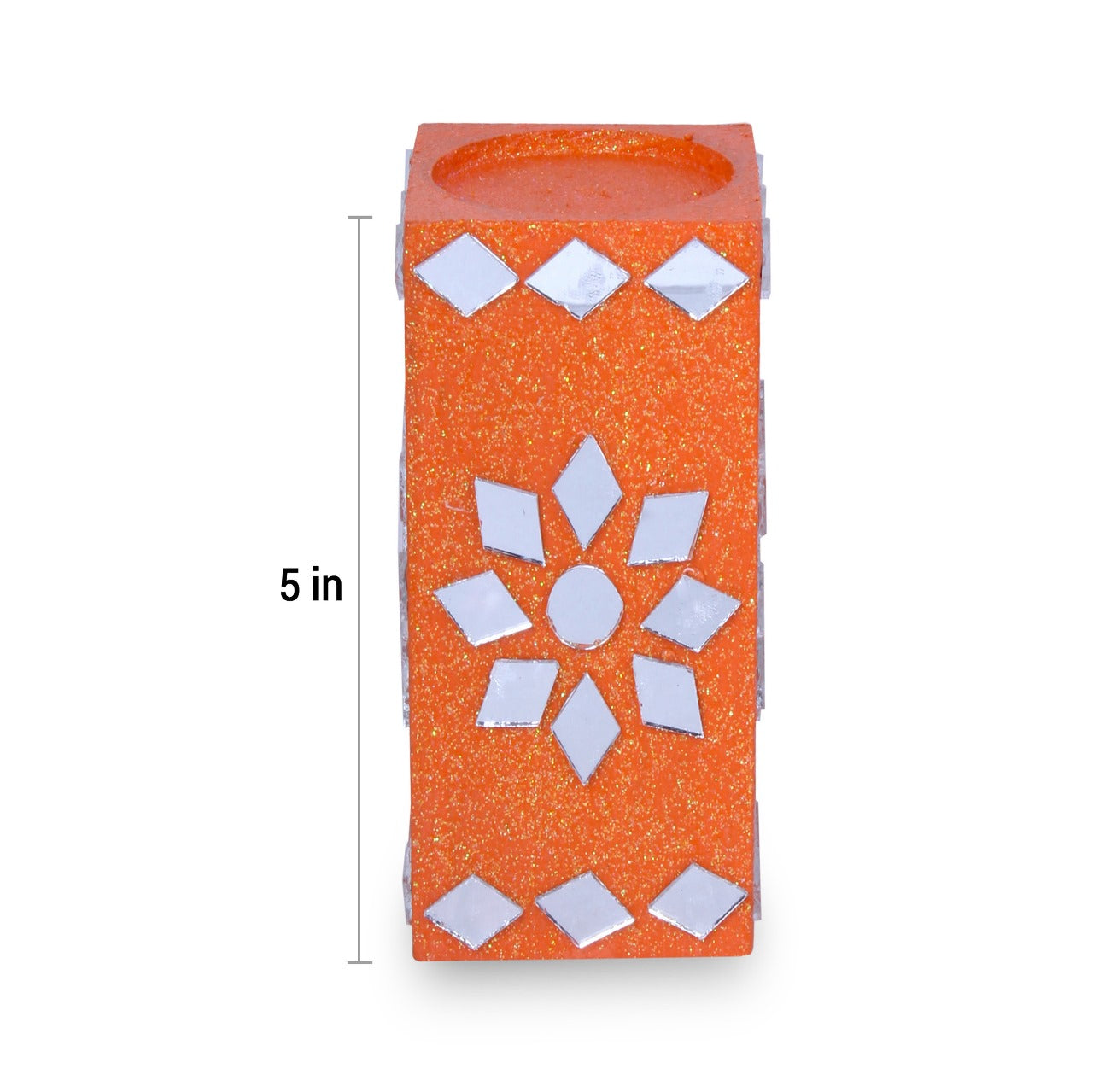 Mirror Art Tealight Holder Florista Orange 5inch 1pc ( Candle Included 1pc)