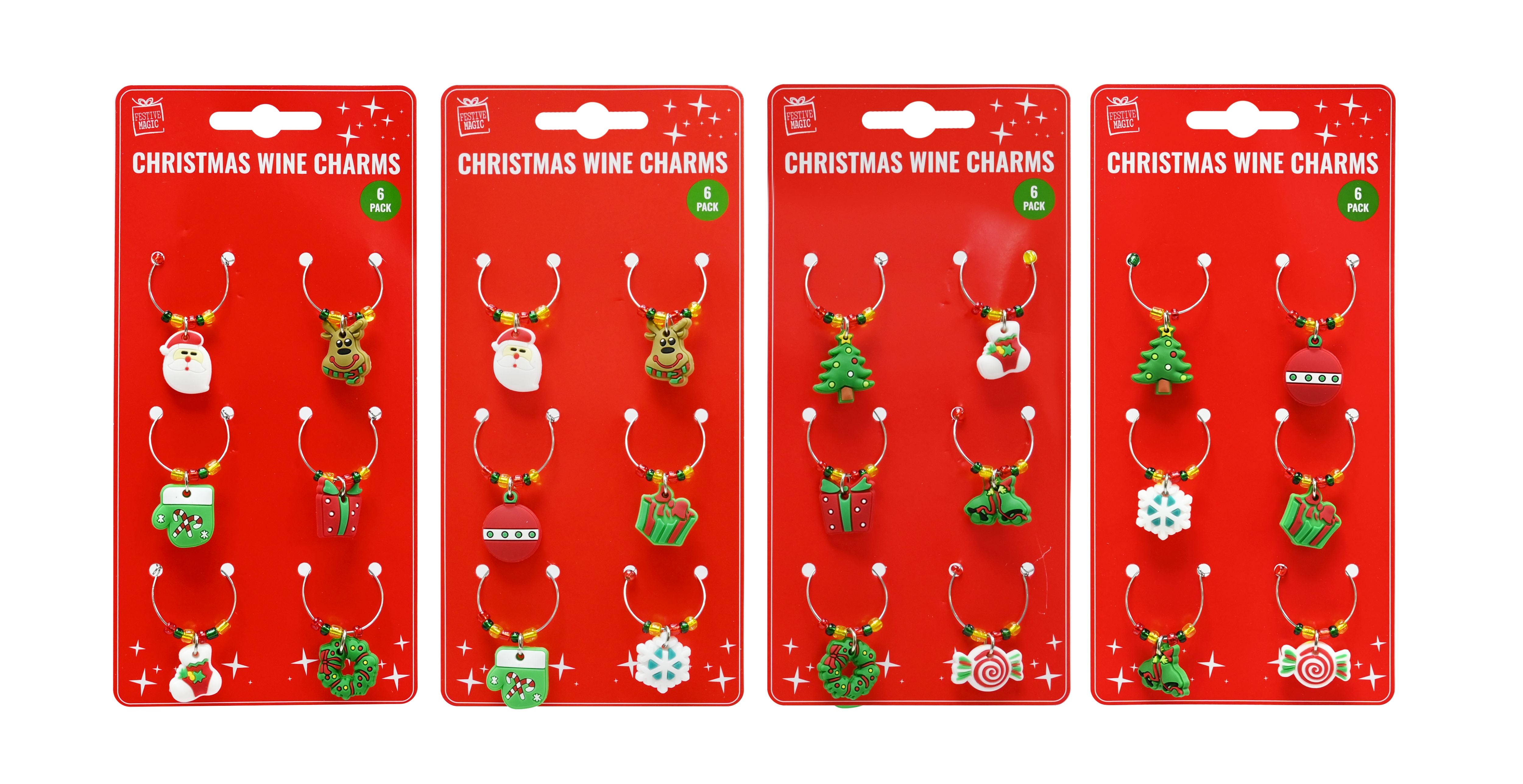 Christmas Wine Charms Assorted 6Pc