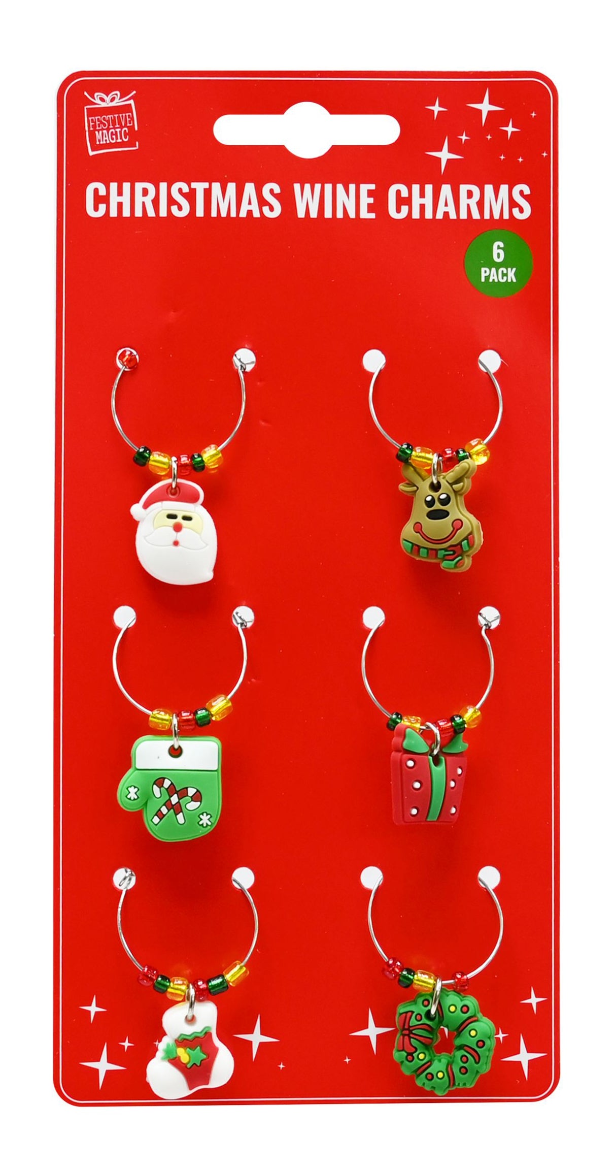 Christmas Wine Charms Assorted 6Pc