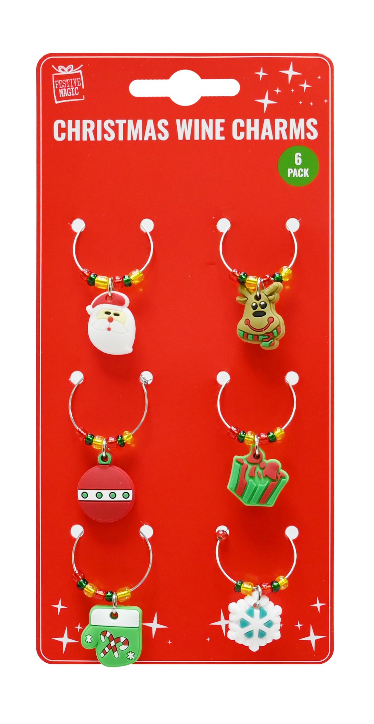 Christmas Wine Charms Assorted 6Pc