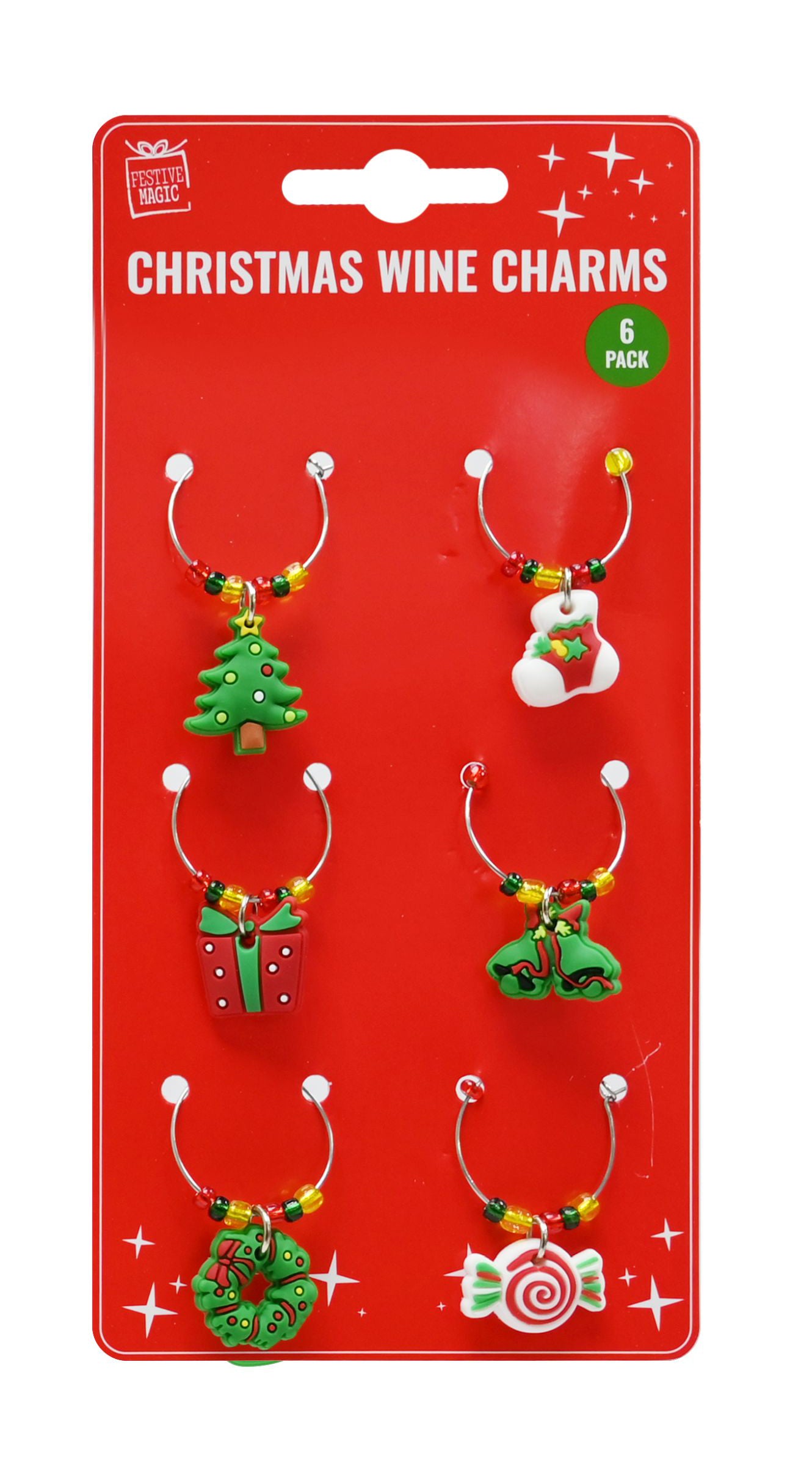 Christmas Wine Charms Assorted 6Pc