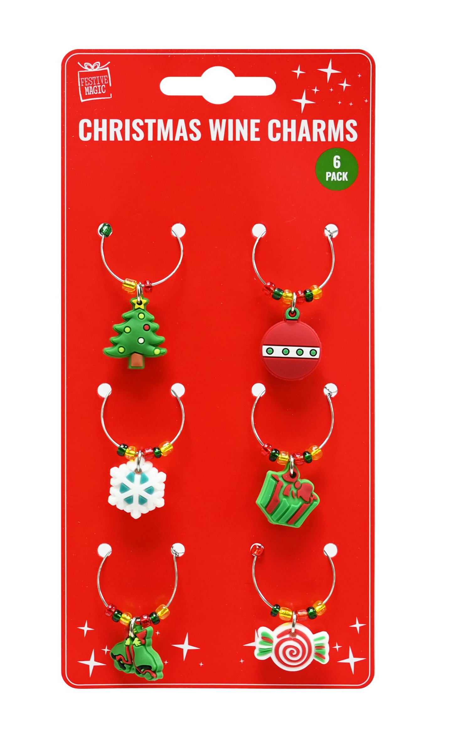 Christmas Wine Charms Assorted 6Pc
