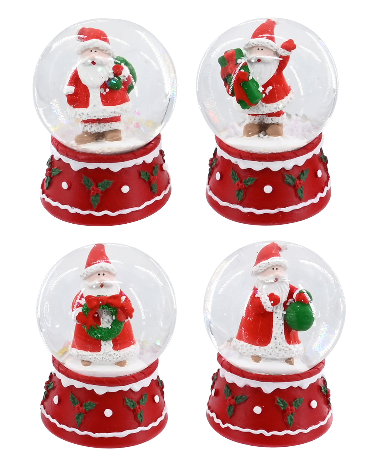 Santa Waterball Red Base with Holly Details Assorted 45mm 1pc