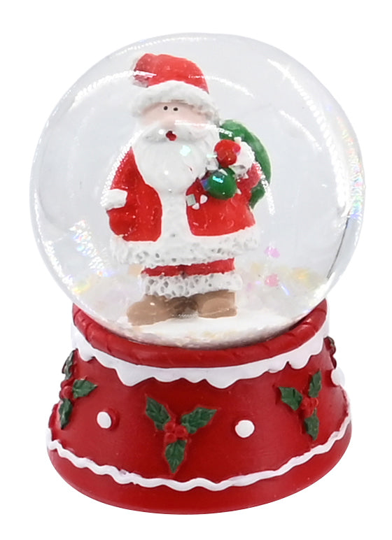 Santa Waterball Red Base with Holly Details Assorted 45mm 1pc