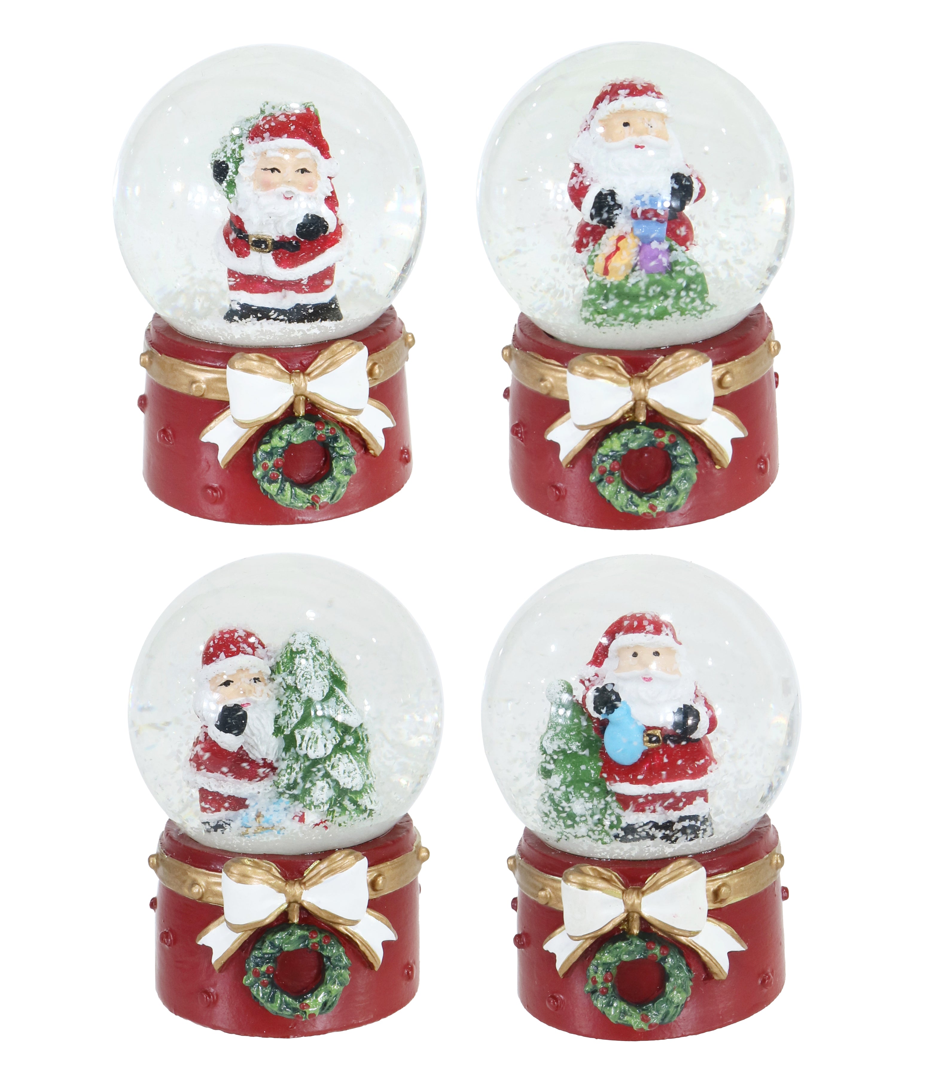 Santa Waterball Red Resin Base with Green Berry Wreath and Gold-White Bow Assorted 45mm 1pc