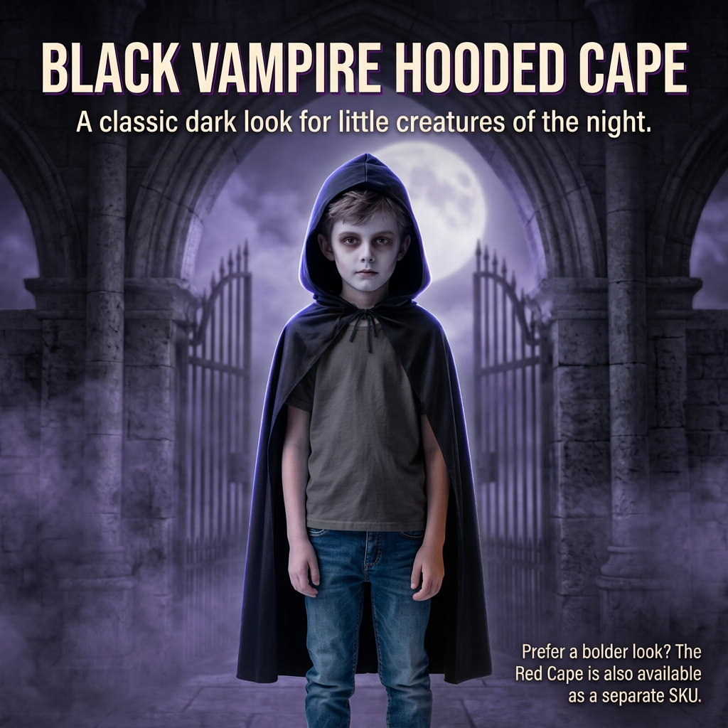 Vampire Hooded Cape Kids Black