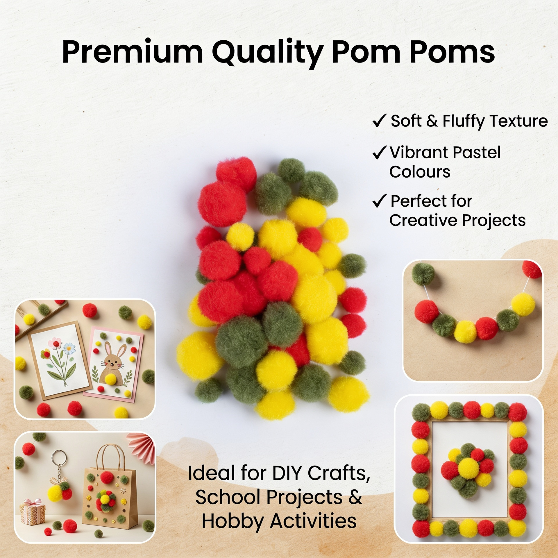 Pom Pom Bright Assorted Sizes 46pc