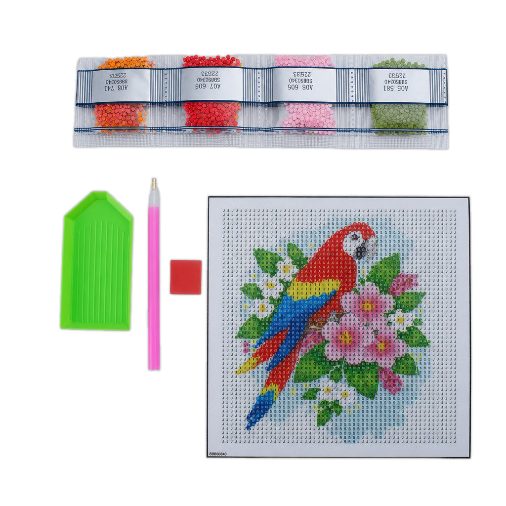 5D Diamond Painting Kit Tropical Parrot 15 X 15cm 1pc