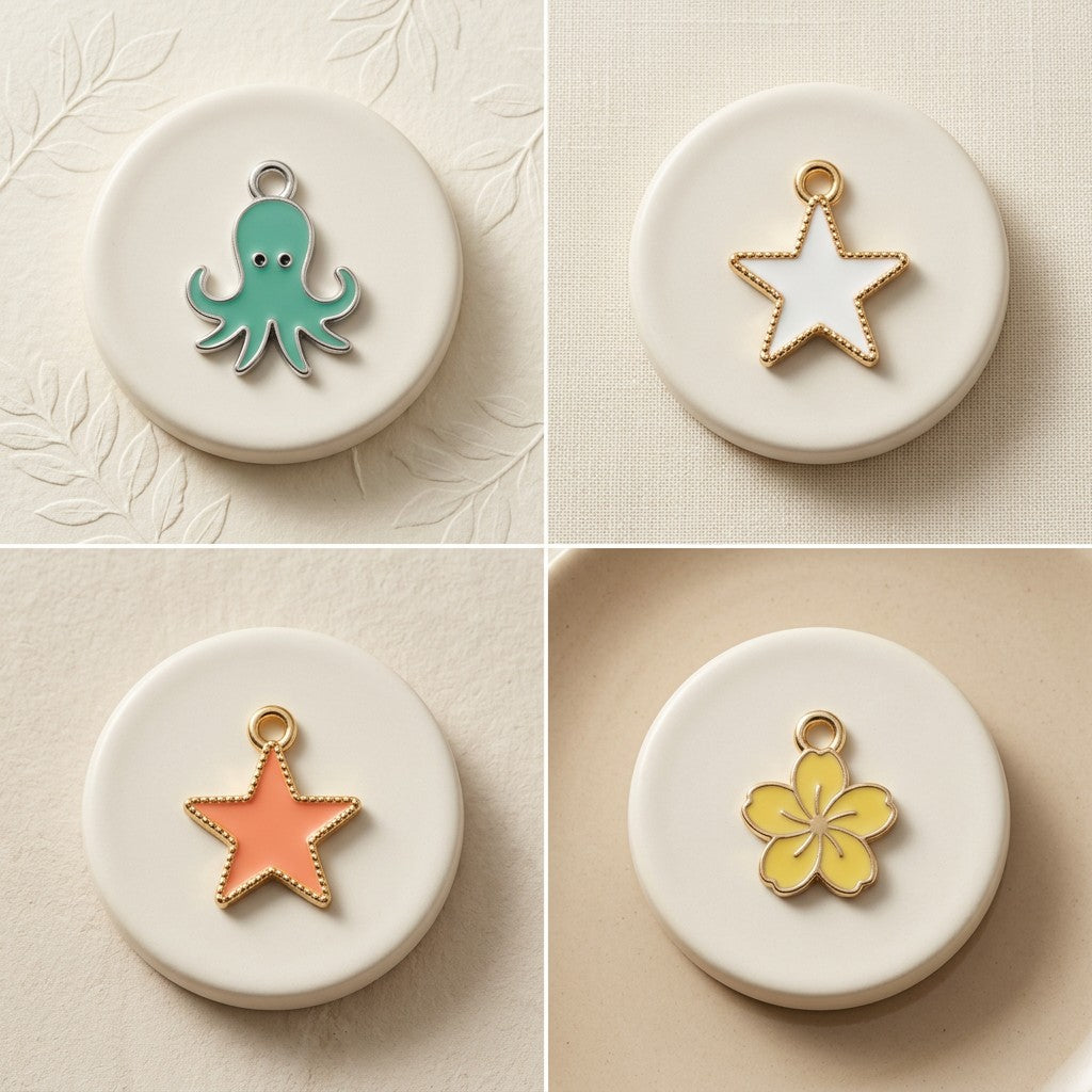 Enamel Metal Charms Flora Star 4pc