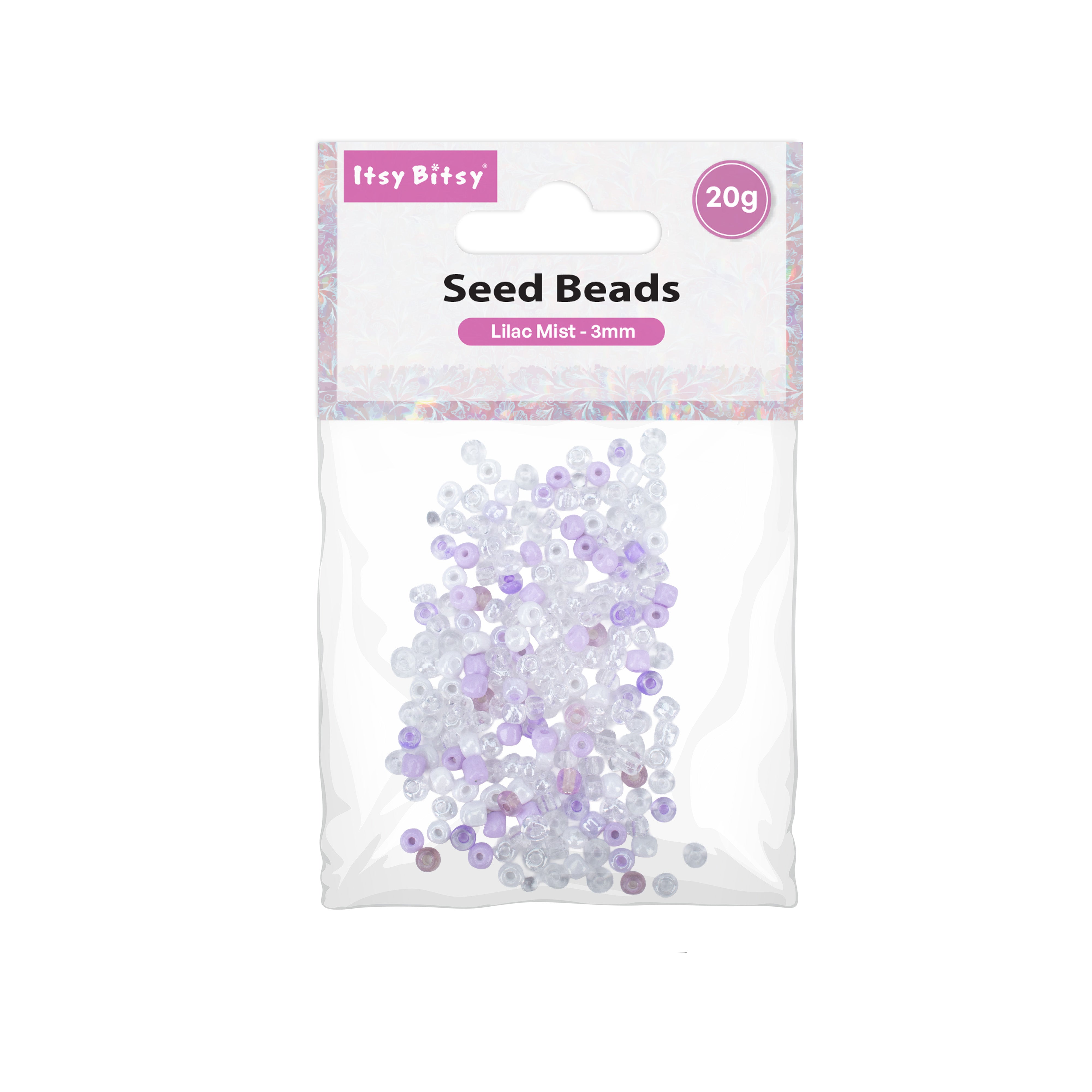 Seed Beads Assorted Lilac mist 3mm 20gm PBHC IB