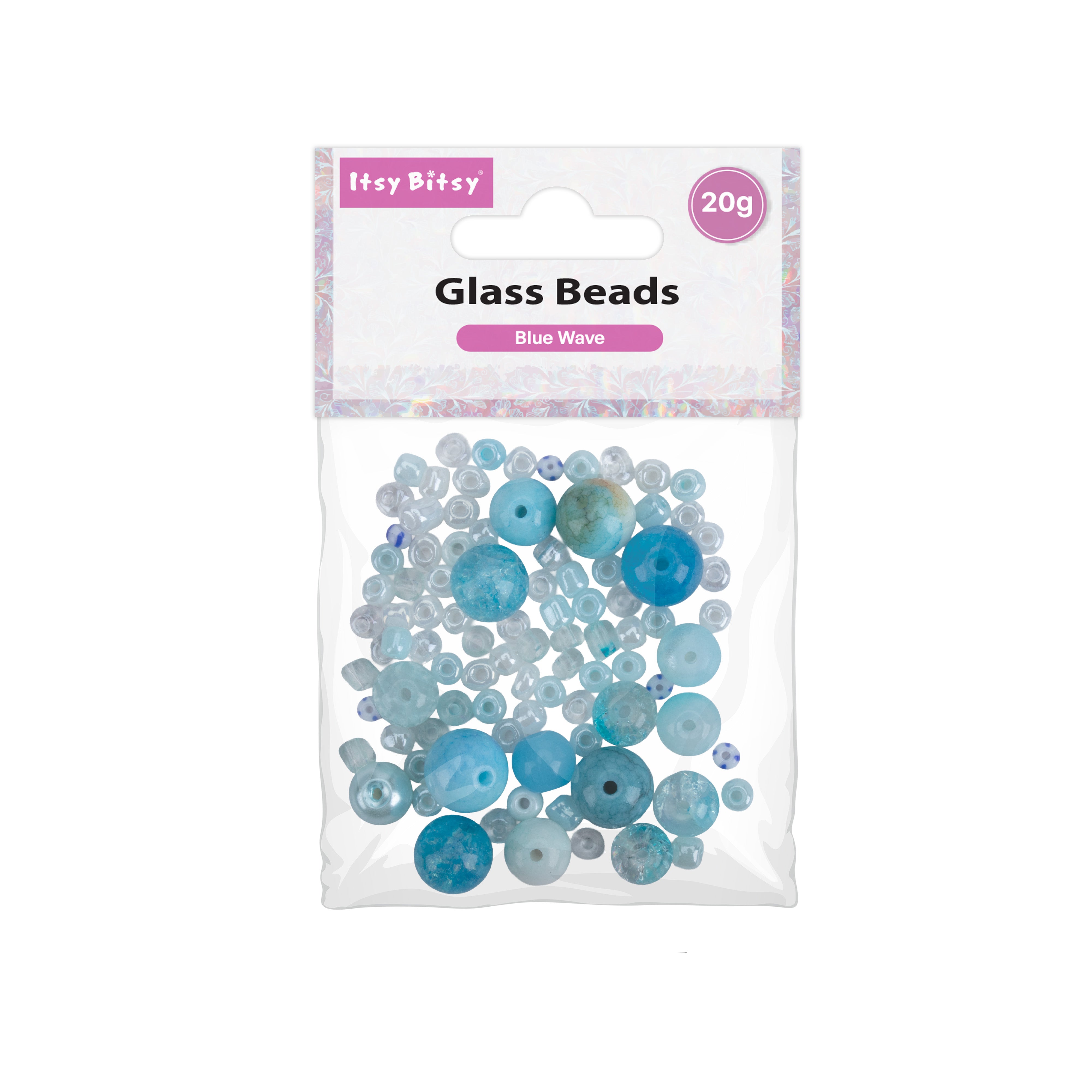Glass Beads Assorted Sizes Blue Wave 20gm PBHC IB