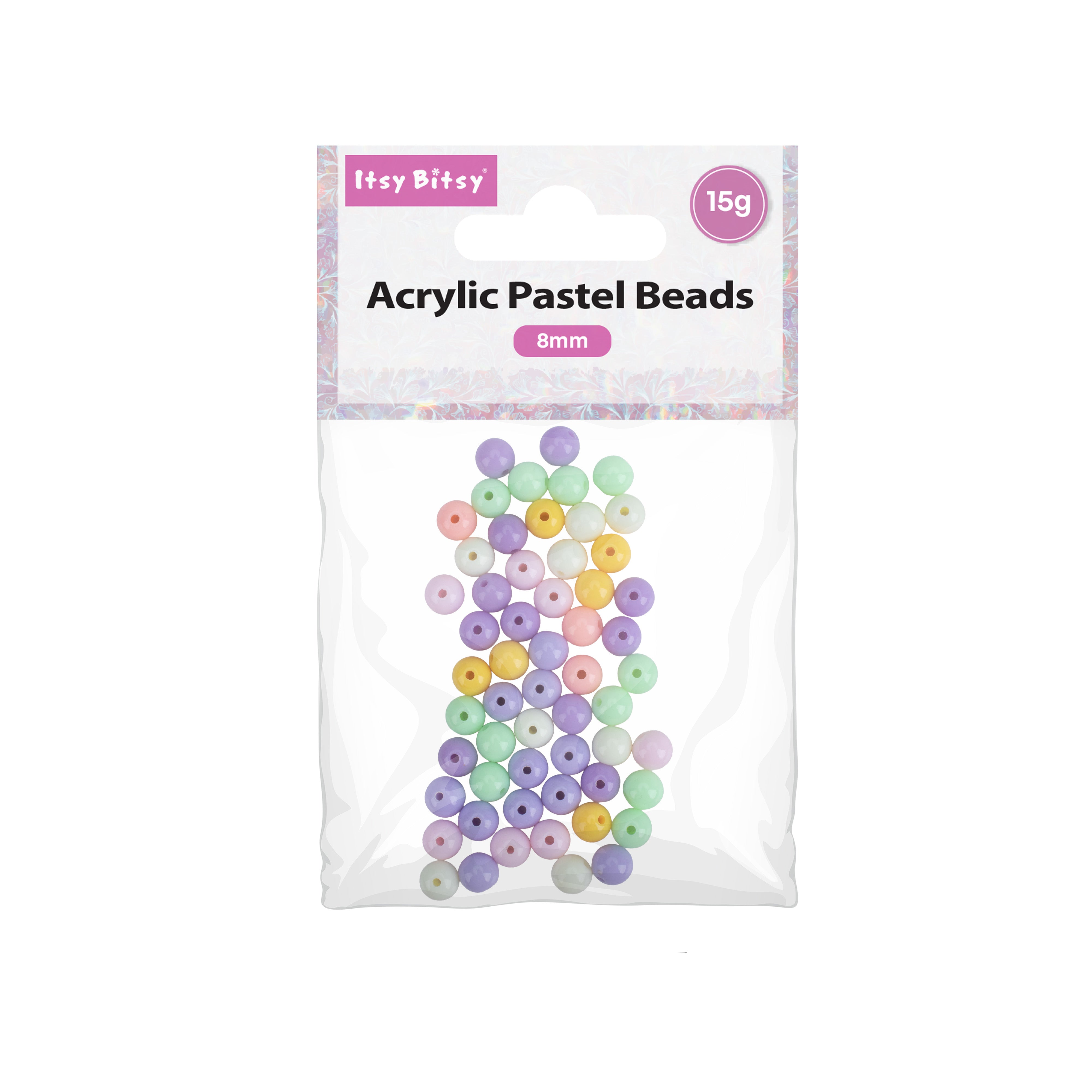 Acrylic Beads Pastel Purple Cream Baby Pink Light Pink & Pale Yellow 8mm 15gm PBHC IB