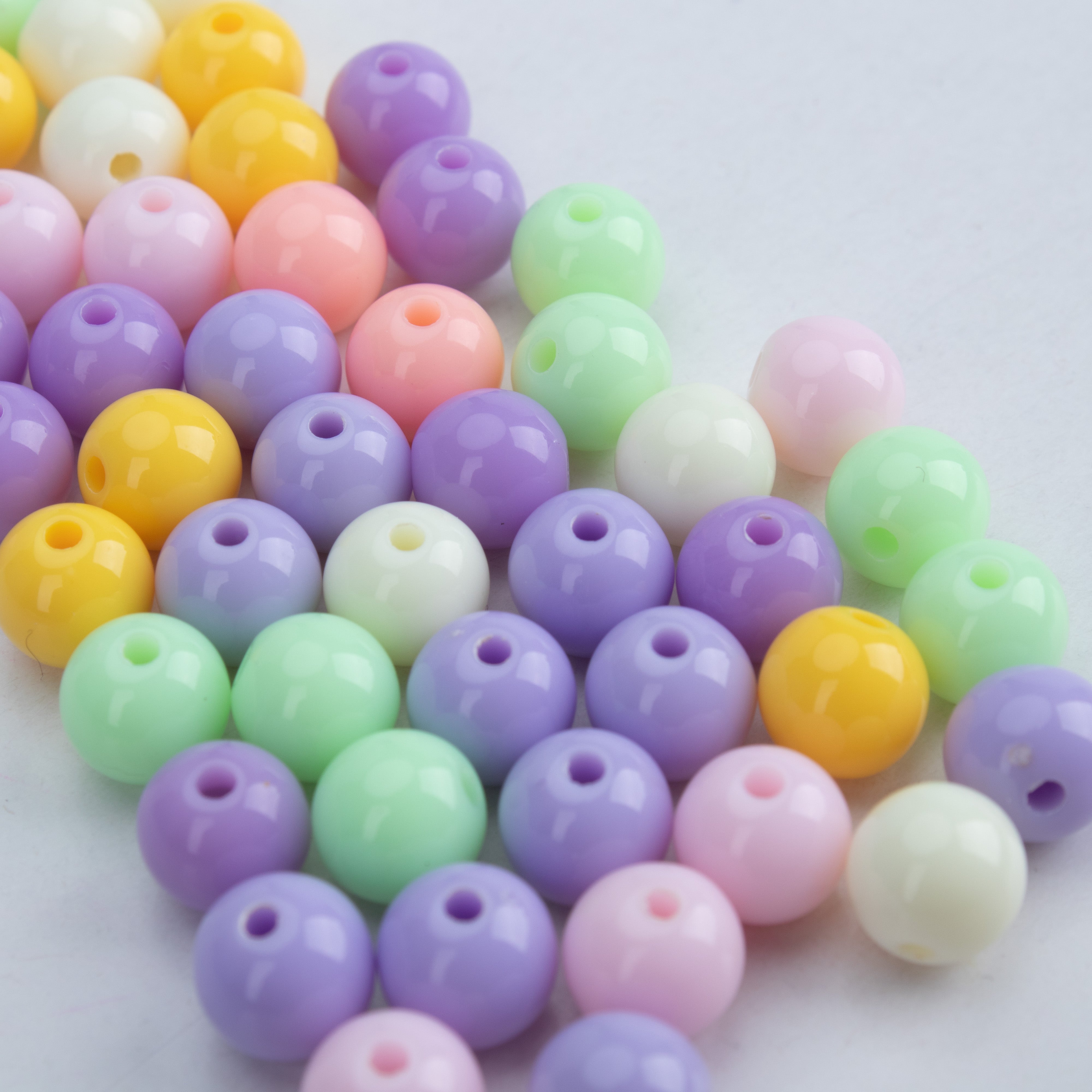 Acrylic Beads Pastel Purple Cream Baby Pink Light Pink & Pale Yellow 8mm 15gm PBHC IB