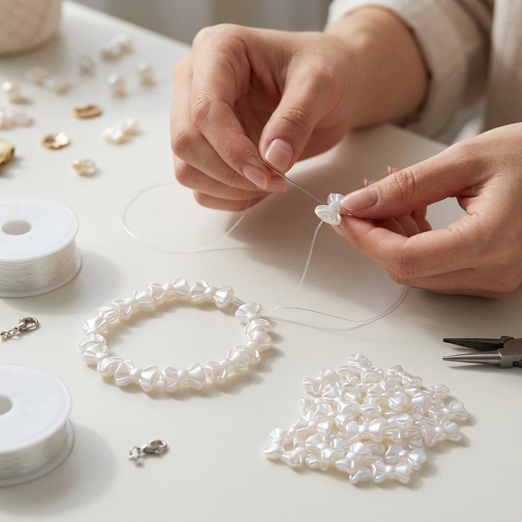 Pearl Beads with Hole Bow 15 x 9mm 10gm PBHC IB