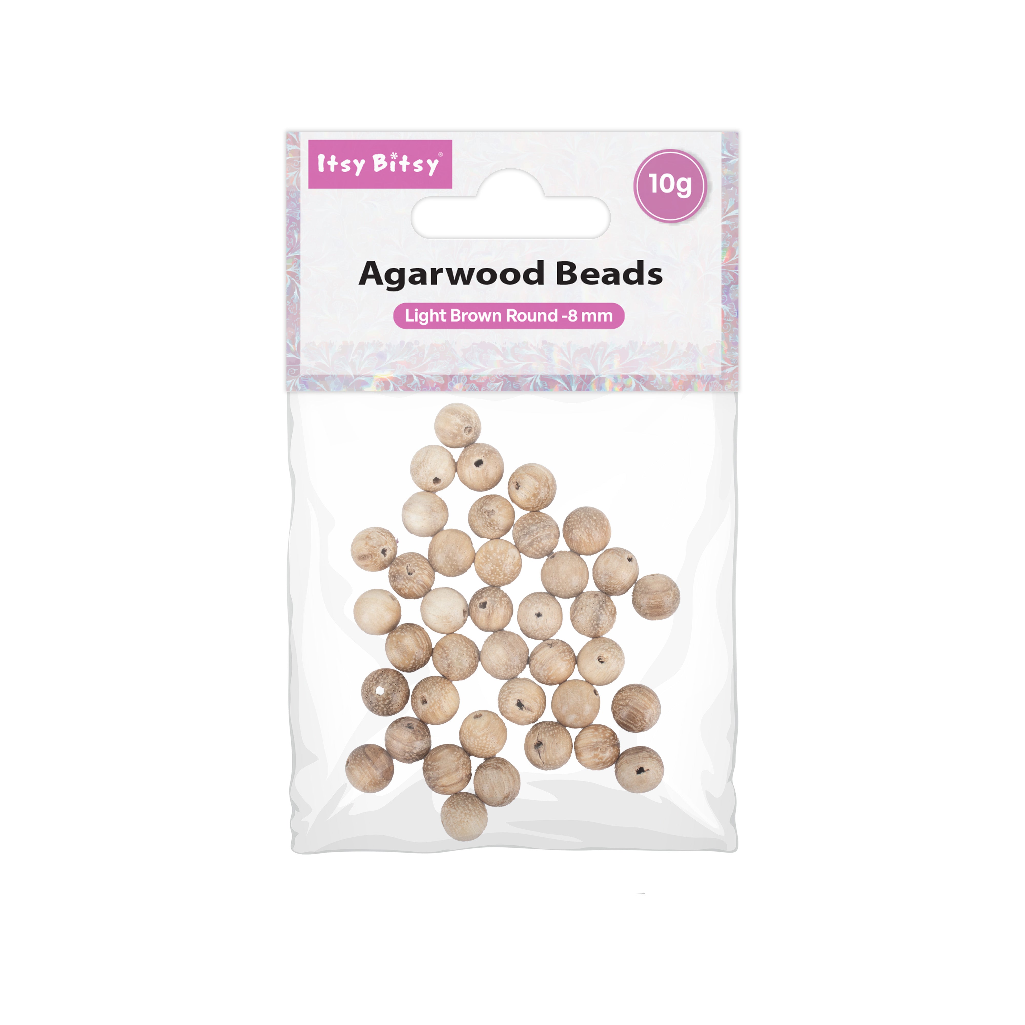 Agar Wood Beads Light Brown Round 8mm 10gm PBHC IB
