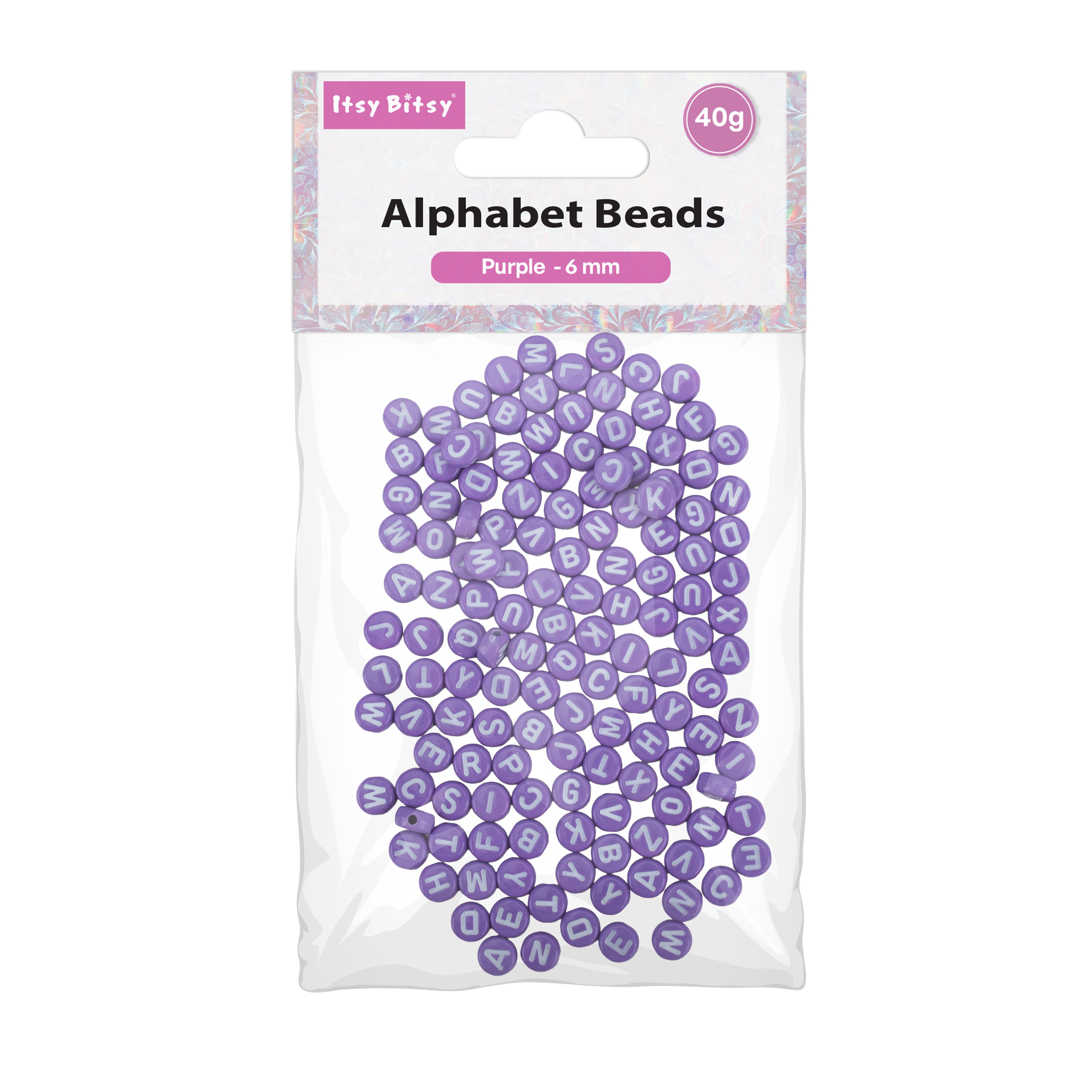 Alphabet Beads Purple 15gm 4mm PBHC IB